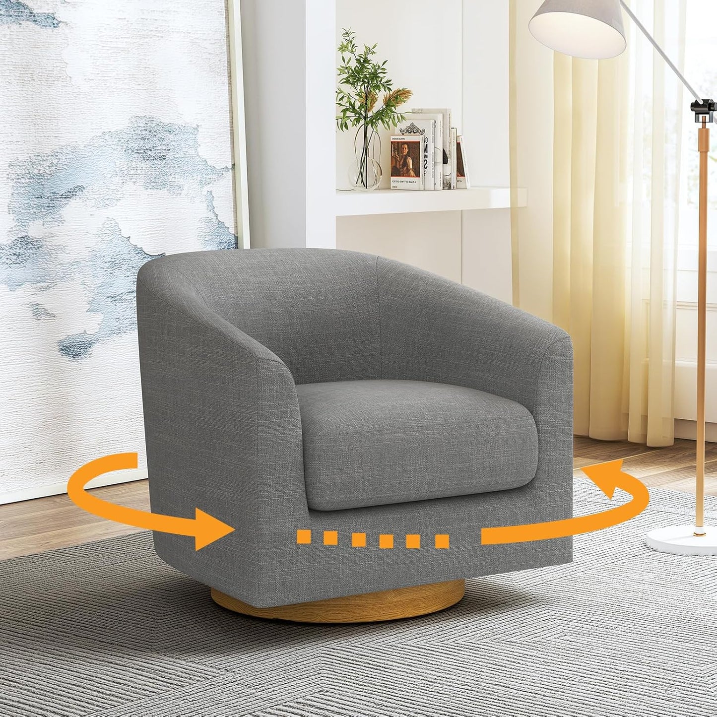 Swivel Accent Chair, Barrel Chair for Living Room, Comfy Single Sofa Chair, Round Swivel Couch Chair, Small Reading Chair for Adults, Ivory White Sherpa Accent Bucket Chairs for Bedroom