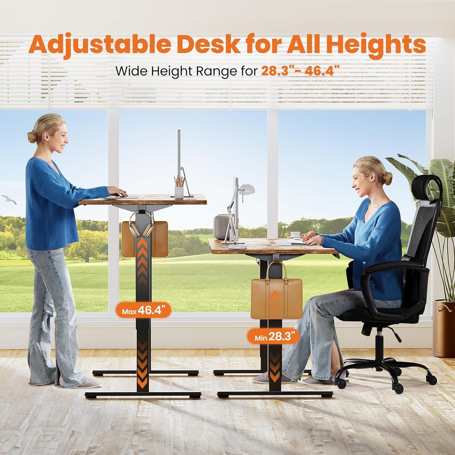 Sweetcrispy Standing Desk - 40 in Electric Standing Desk with Whole-Piece Desktop Board, Height Adjustable Stand Up Desk for Home Office, Sit Stand Computer Rising Desk, Rustic Brown(2 Packages)
