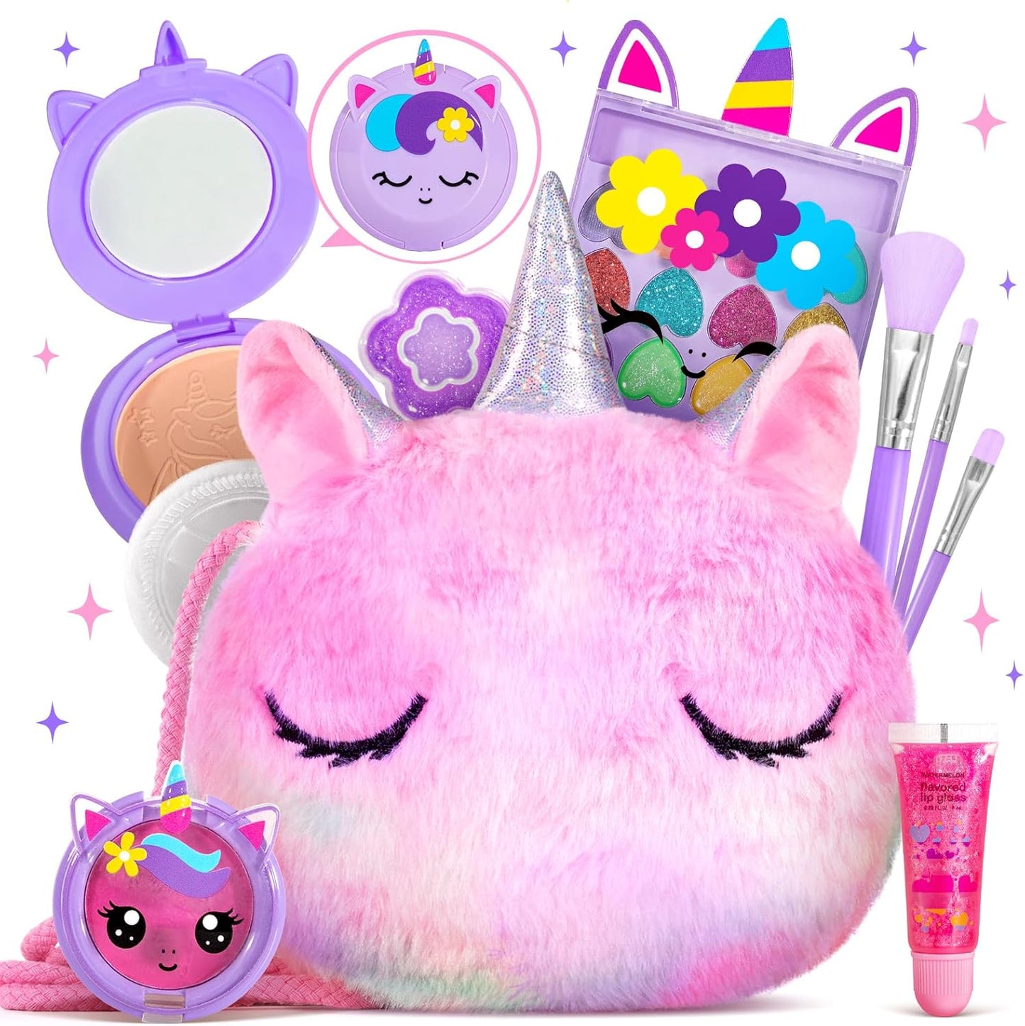 ULOVEME Kids Real Makeup Kit for Little Girls - Real, Non Toxic, Washable Make Up Toy - Umicorn Toys Gift for 3 4 5 6 7 8 9 10 12 Years Old Girls Birthday (Mini Pink Umicorn)