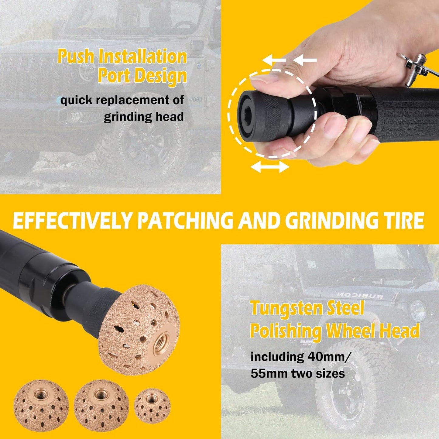 Air Tire Repair Kits, Wheel Polish Patch Tools, Includes 2500RPM Low Speed Air Tire Buffer, Tire Inner Liner Scrapper, Patch Roller, Tungsten Steel Buffing Wheel, and Precision Accessories
