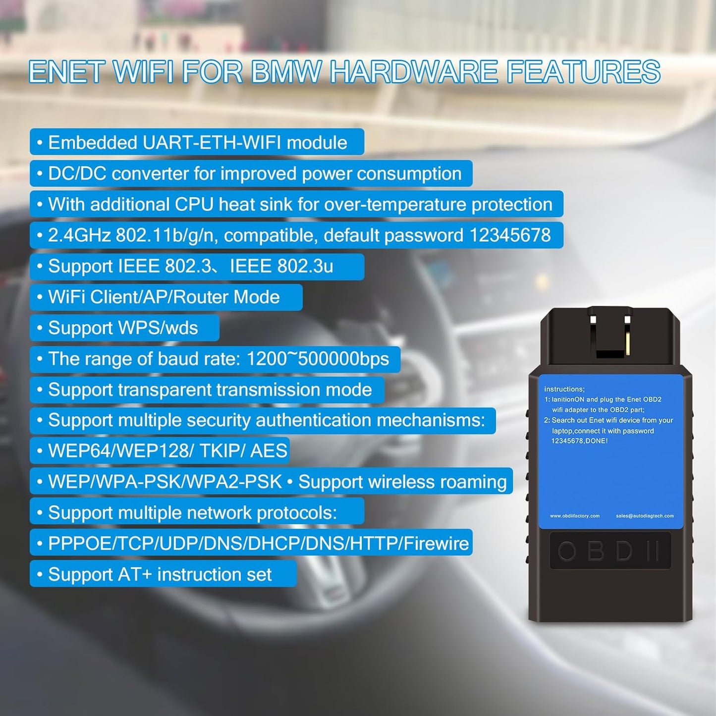 Bootmod3 OBD WiFi Adapter for BMW F/G/I Series,Enet WiFi Adapter Compatible with BimmerCode,Bimmerlink,Bimmergeeks,MHD,Ethernet to OBD2 Diagnostic&Coding Tool,Work with iOS,Android,Windows