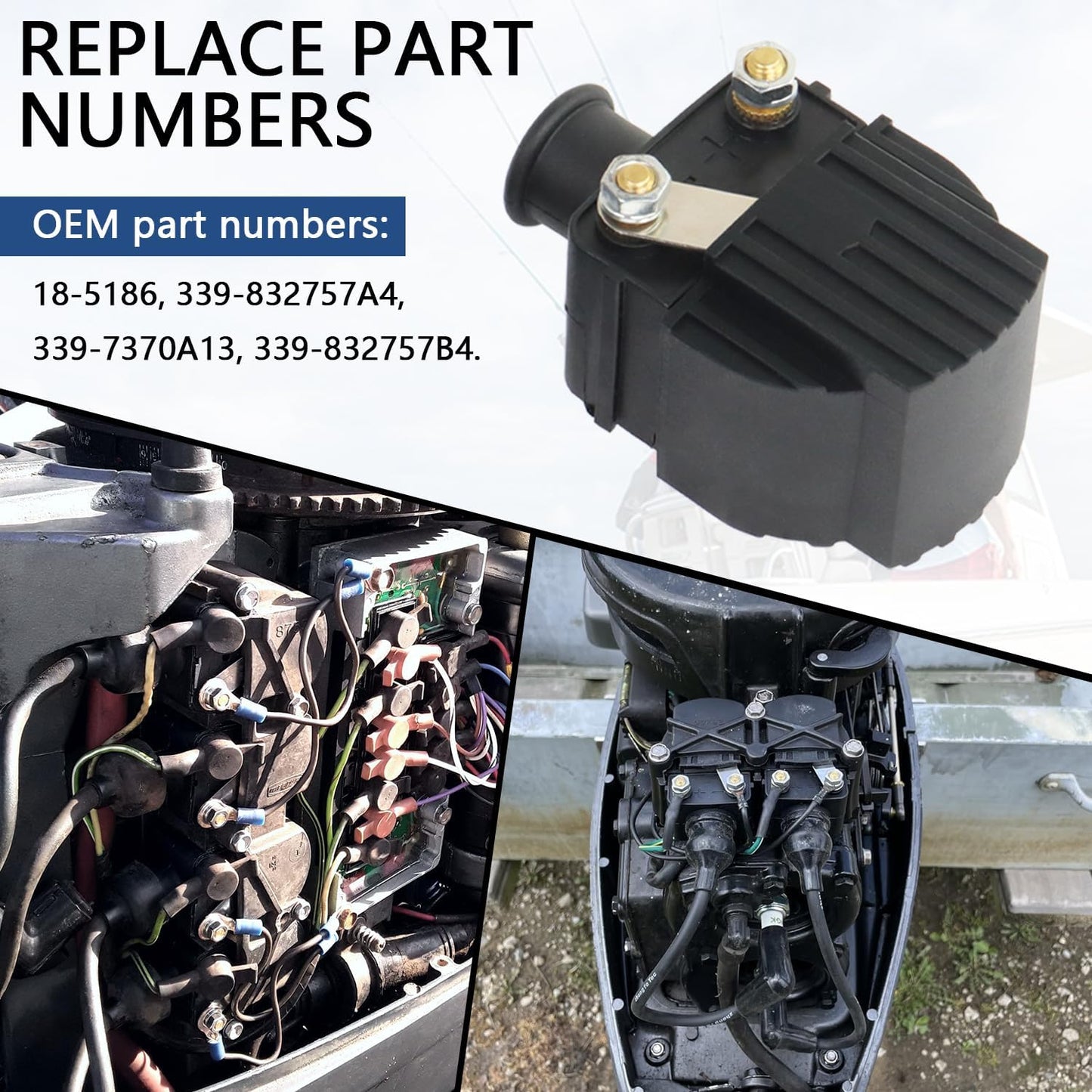4Pcs 18-5186 Ignition Coil Compatible with Mercury Mariner 6-125HP 140HP V135 V150 210CC Outboard Boat, Chrysler Force 40hp-150hp Models Replace 339-7370A13 339-832757A4 339-832757B4