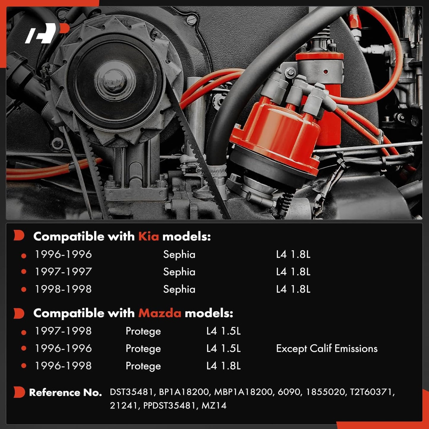 A-Premium Ignition Distributor with Cap and Rotor Compatible with Kia Sephia 1996-1998 1.8L & Mazda Protege 1996-1998 1.5L 1.8L