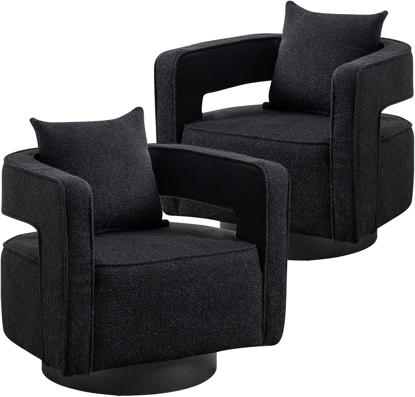 Swivel Barrel Chair Set of 2, Modern Teddy Round Accent Chairs Curved Open Back, 360 Degree Swivel Arm Chair with Pillow, Single Sofa Chair for Living Room Bedroom,Orange