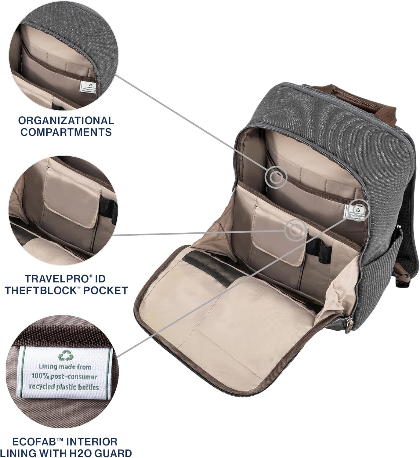 Travelpro Platinum Elite Slim Laptop Travel Backpack, Fits up to 16 Inch Laptop, Business, Water Resistant, Men and Women, Vintage Grey