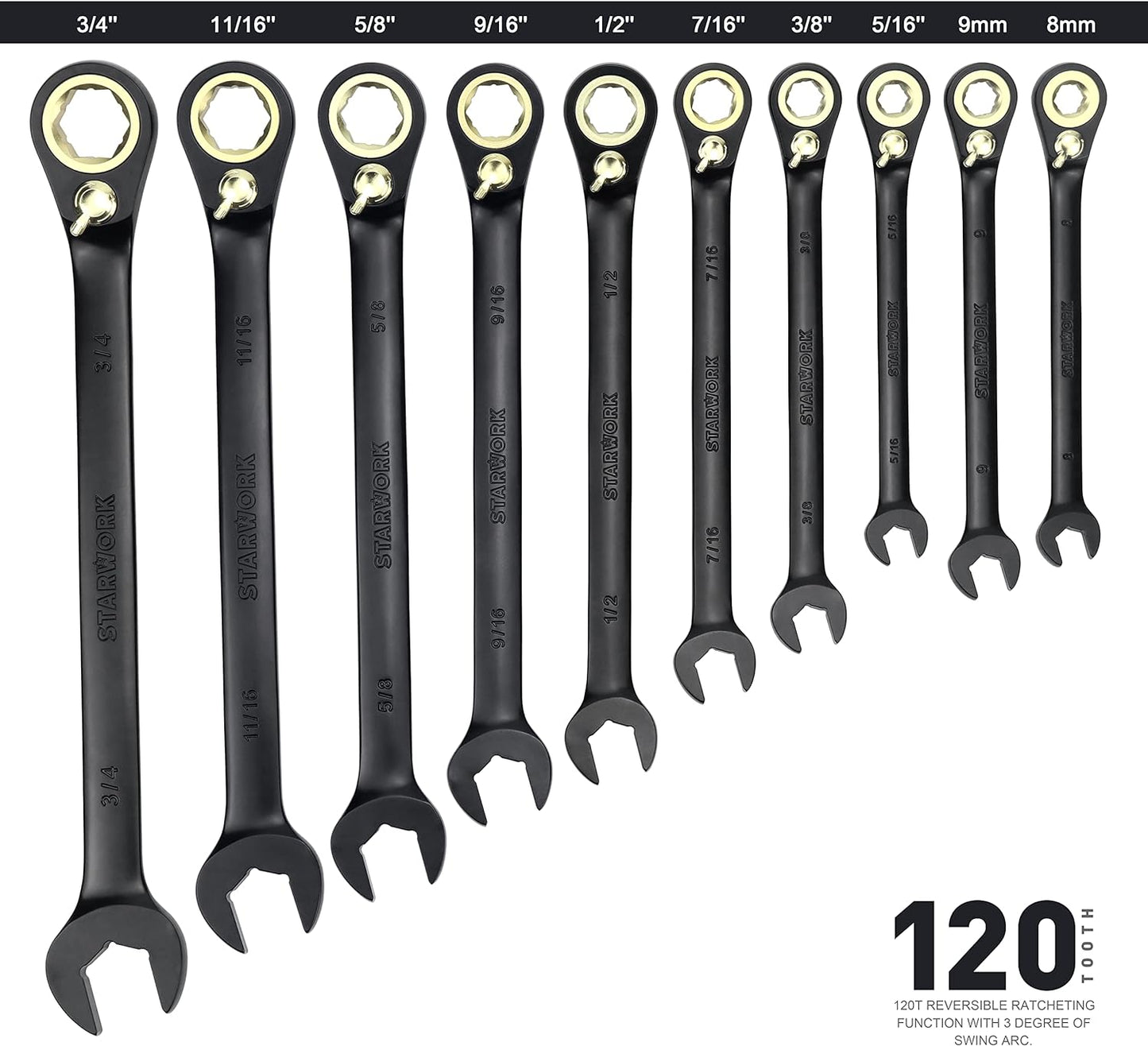TRUE MECHANIC™ 20 Pc. 120T Reversible Ratcheting Combination Wrench Set, Long Pattern, SAE, Metric, Professional, With Portable Roll-Up Pouch Bag