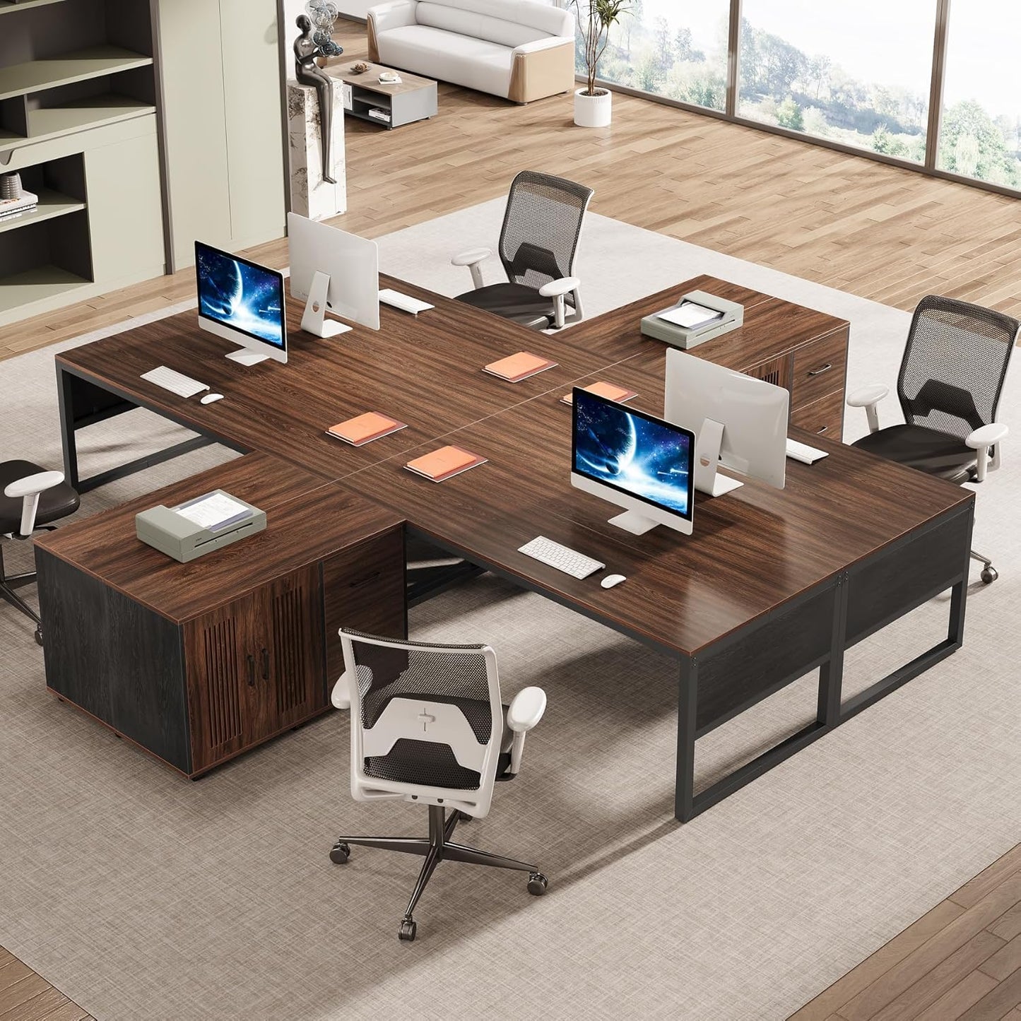 Tribesigns 63-Inch Executive Desk, Modern Home Office Desk for Workstation, Computer Desk with Sturdy Legs for Home Office (Dark Walnut & Black, Only Table)