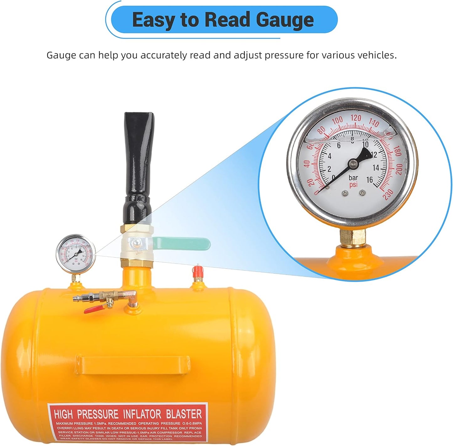 5 Gallon Air Tire Bead Seater 110 PSI Blaster Tool Seating Tire Inflator with Gauge by GESEXI - Car Truck ATV Tire Inflator Tank,Yellow