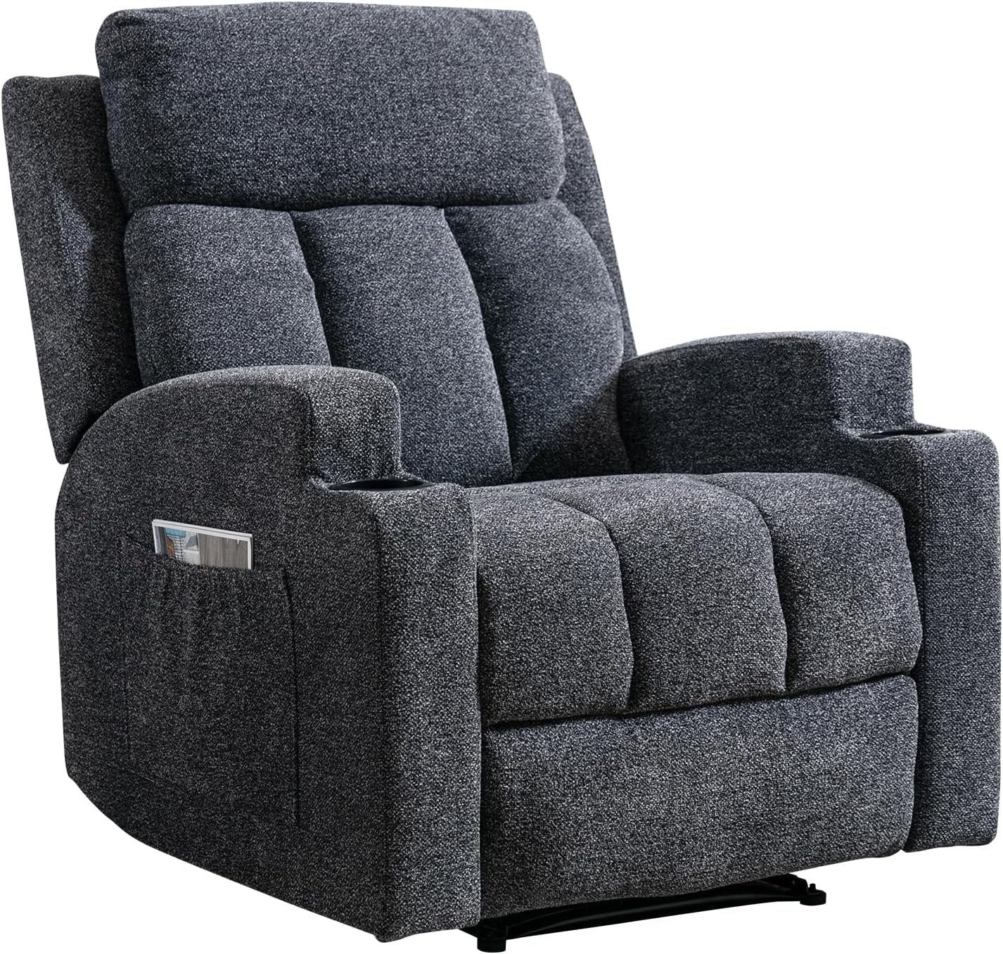 ANJ HOME Manual Massage Recliner Chairs with Heat for Living Room, Overstuffed Breathable Fabric Reclining Chair with Side Pockets and Cup Holders, Single Sofa Home Theater Seating, Dark Grey