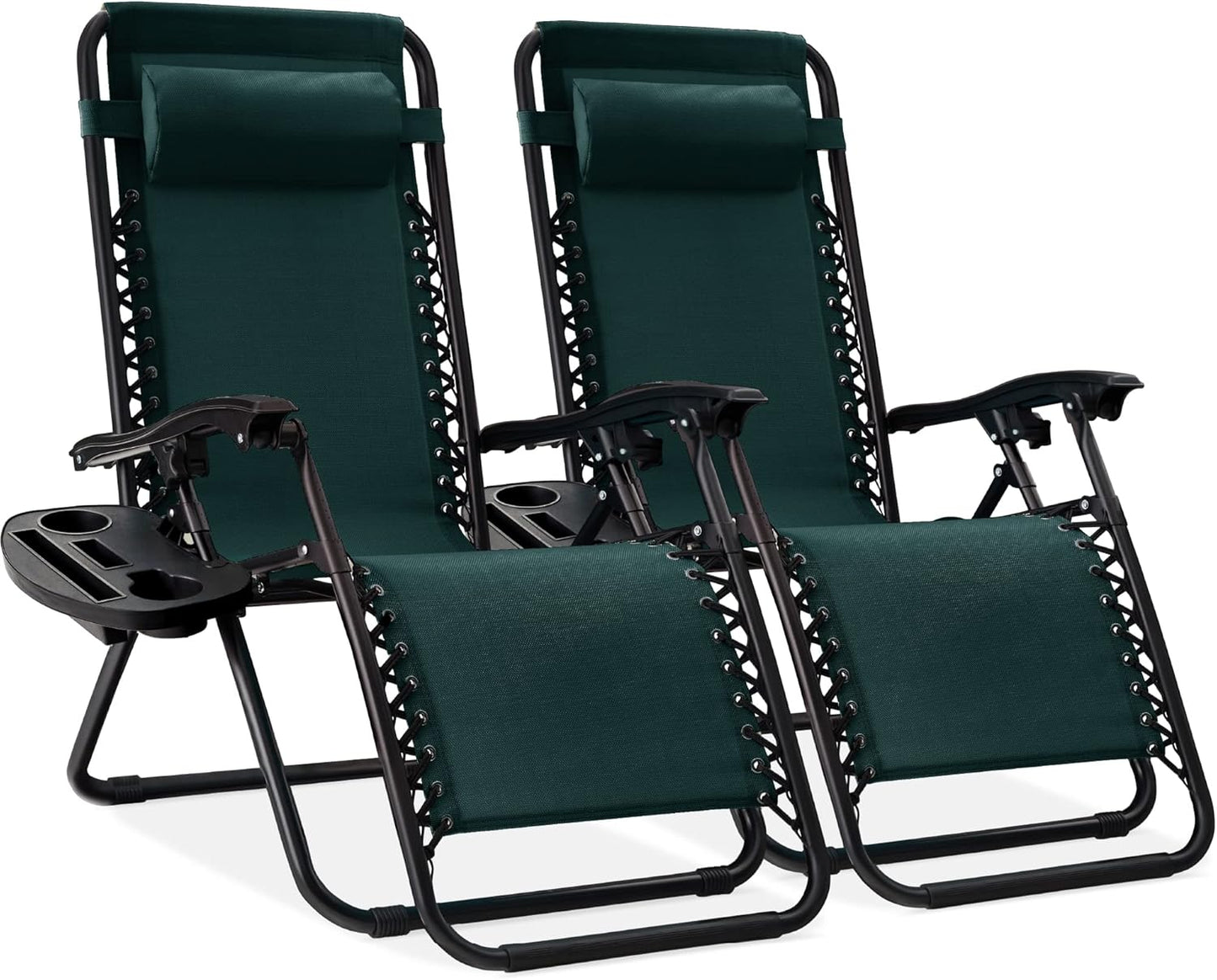 Best Choice Products Set of 2 Adjustable Steel Mesh Zero Gravity Lounge Chair Recliners w/Pillows and Cup Holder Trays - Gray