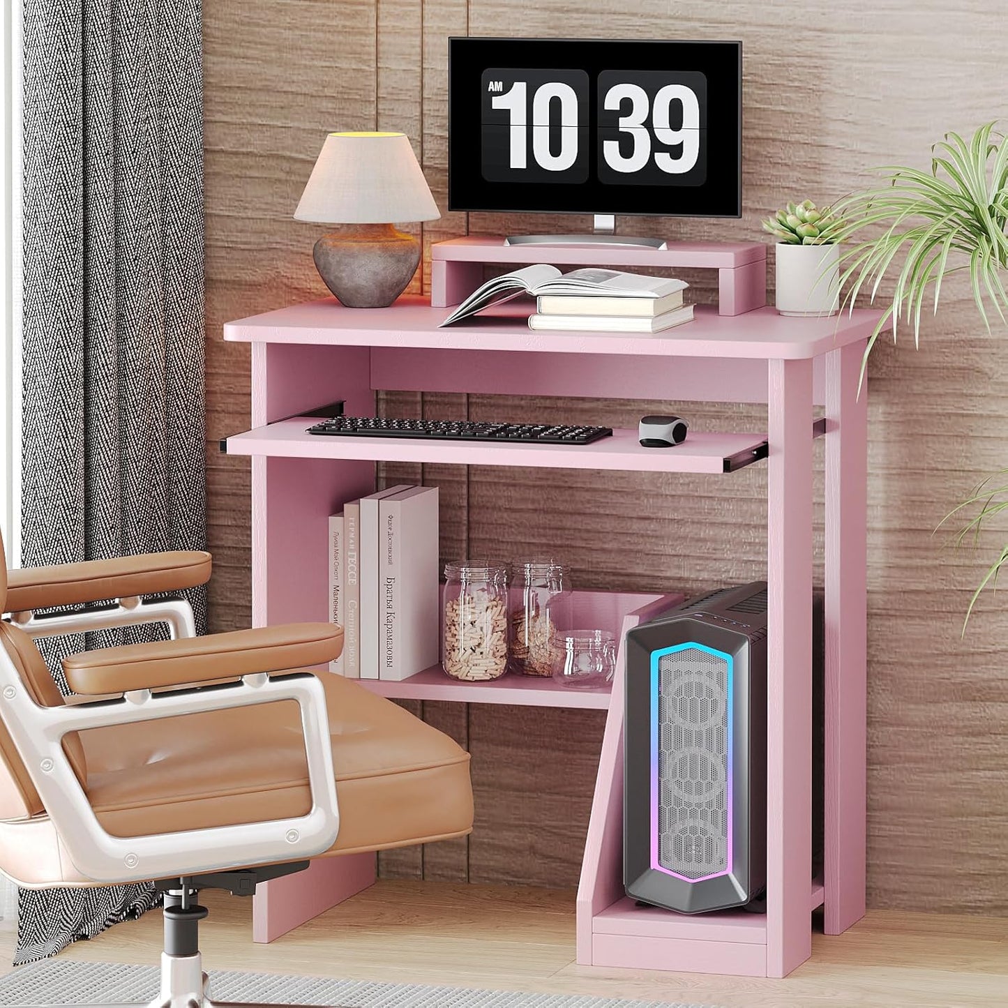 ALISENED Computer Desk with Storage Shelves, 29.5''Home Office Desk with Monitor Stand, Small Writing Desk Table with Keyboard Tray,Study Table with CPU Stand for Small Spaces Save Space