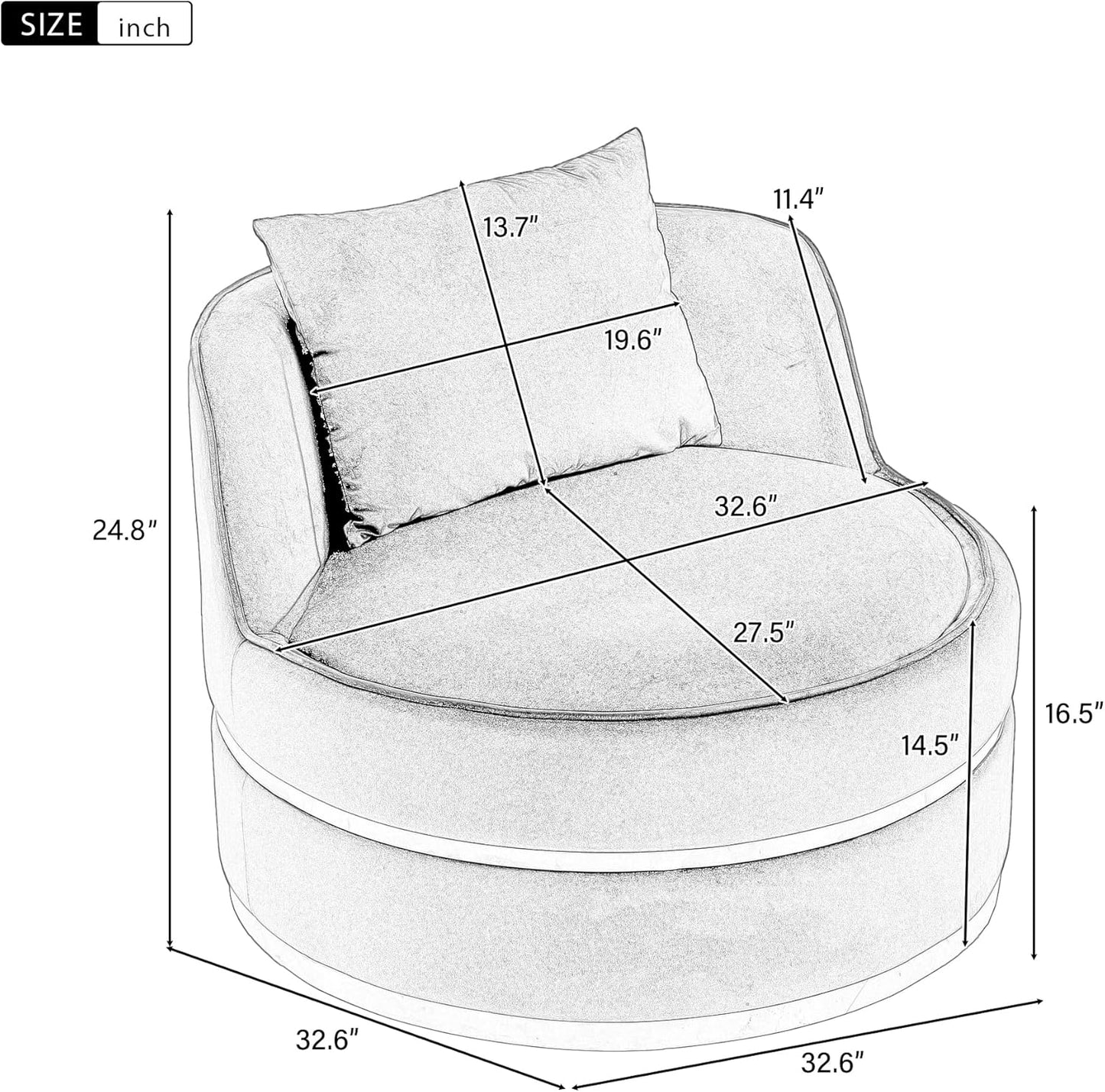 Ball & Cast 360°Swivel Accent Chair with Pillow,Velvet Upholstered Oversized Barrel Chair with Seat Cushion for Reading,Movies,Nap in Living Room,Bedroom,Apartment,Black