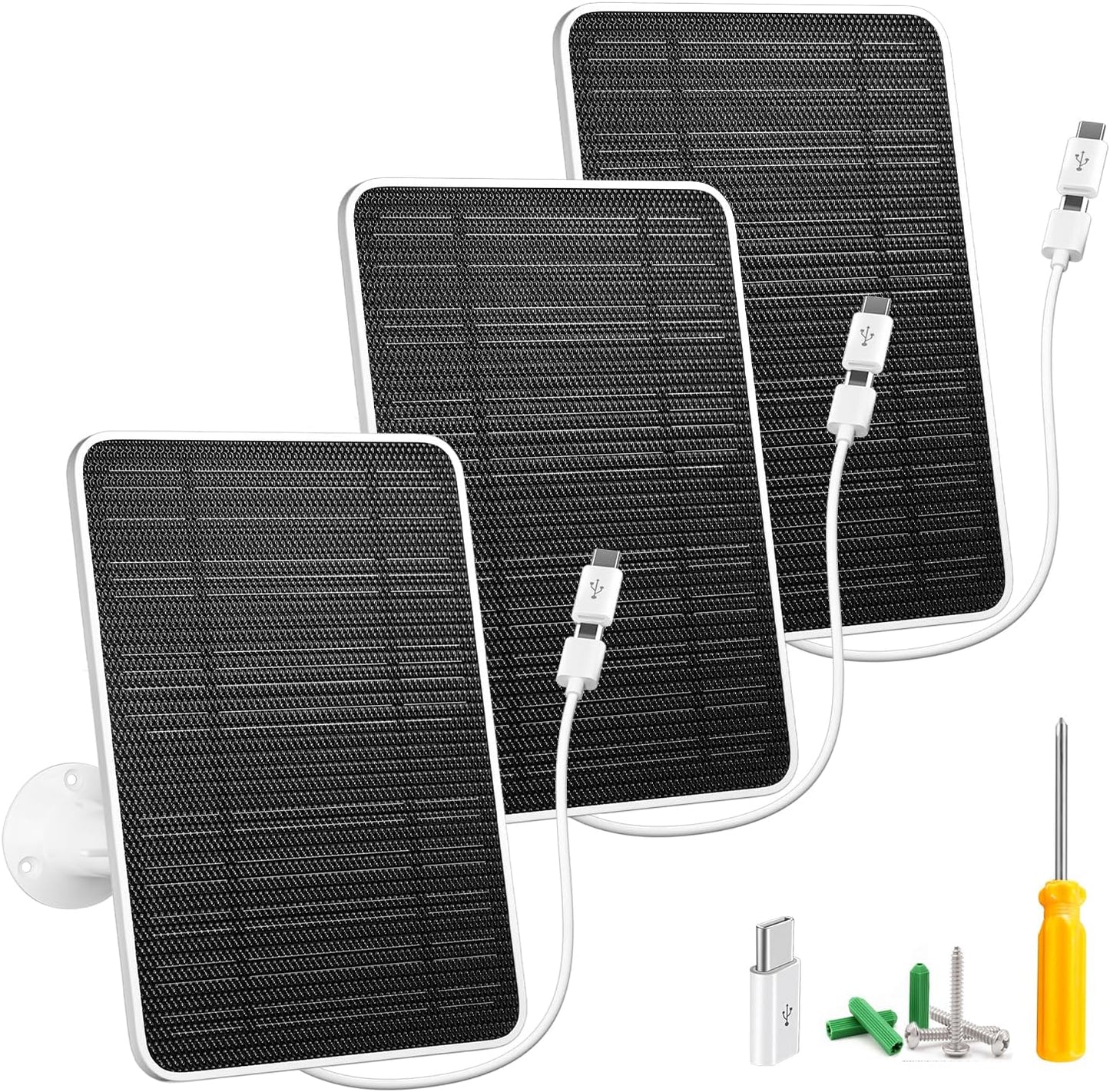 Solar Panel Charger Compatible with Eufycam 3/3C/2C/2C Pro/E40/E20/2/2 Pro/E/L20/L40/Solo/SoloCam Spotlight, 5W Solar Panel for Eufy Camera, Micro USB & USB-C Port, 9.8ft Cable, P65 Waterproof, 4 Pack