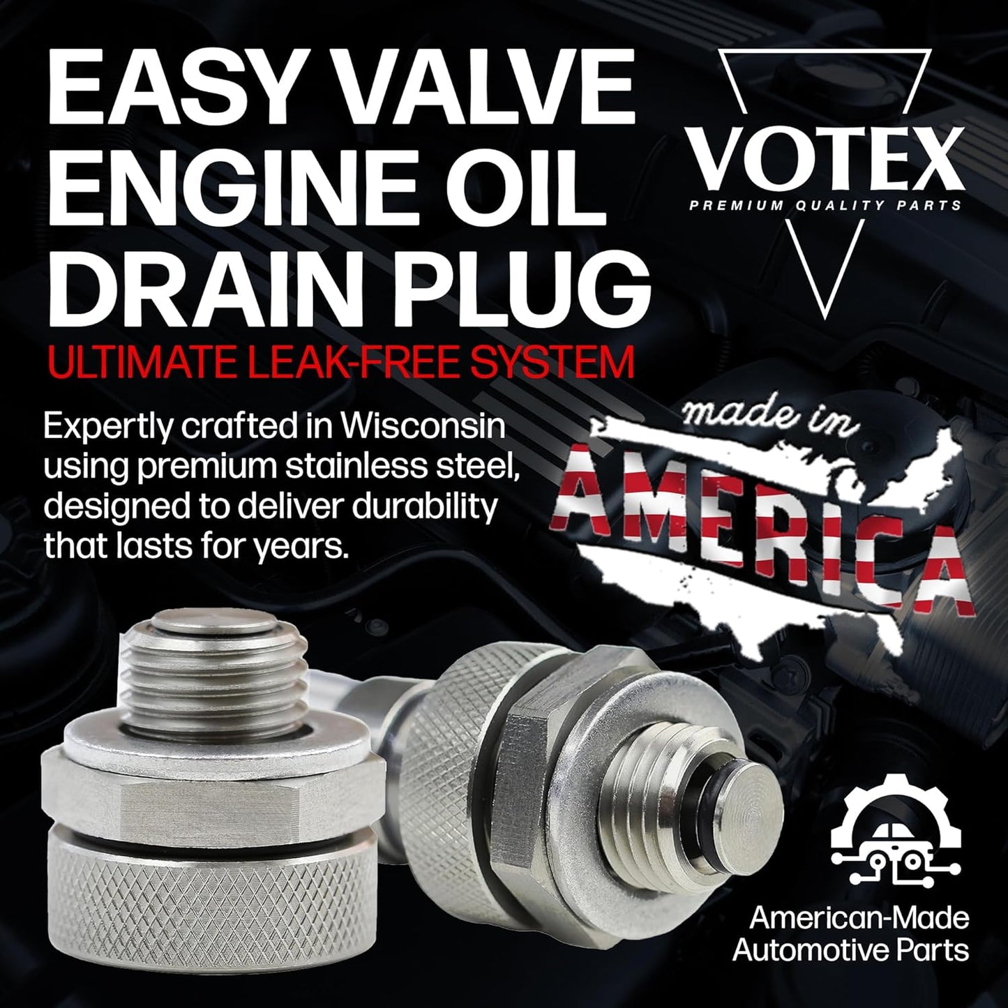 Votex - Made in USA - M12 X 1.75MM Quick Easy Valve Oil Drain Plug fits Buick, Chevrolet, Cadillac, Ford, GMC - Stainless Steel - Part Number SMQDP002