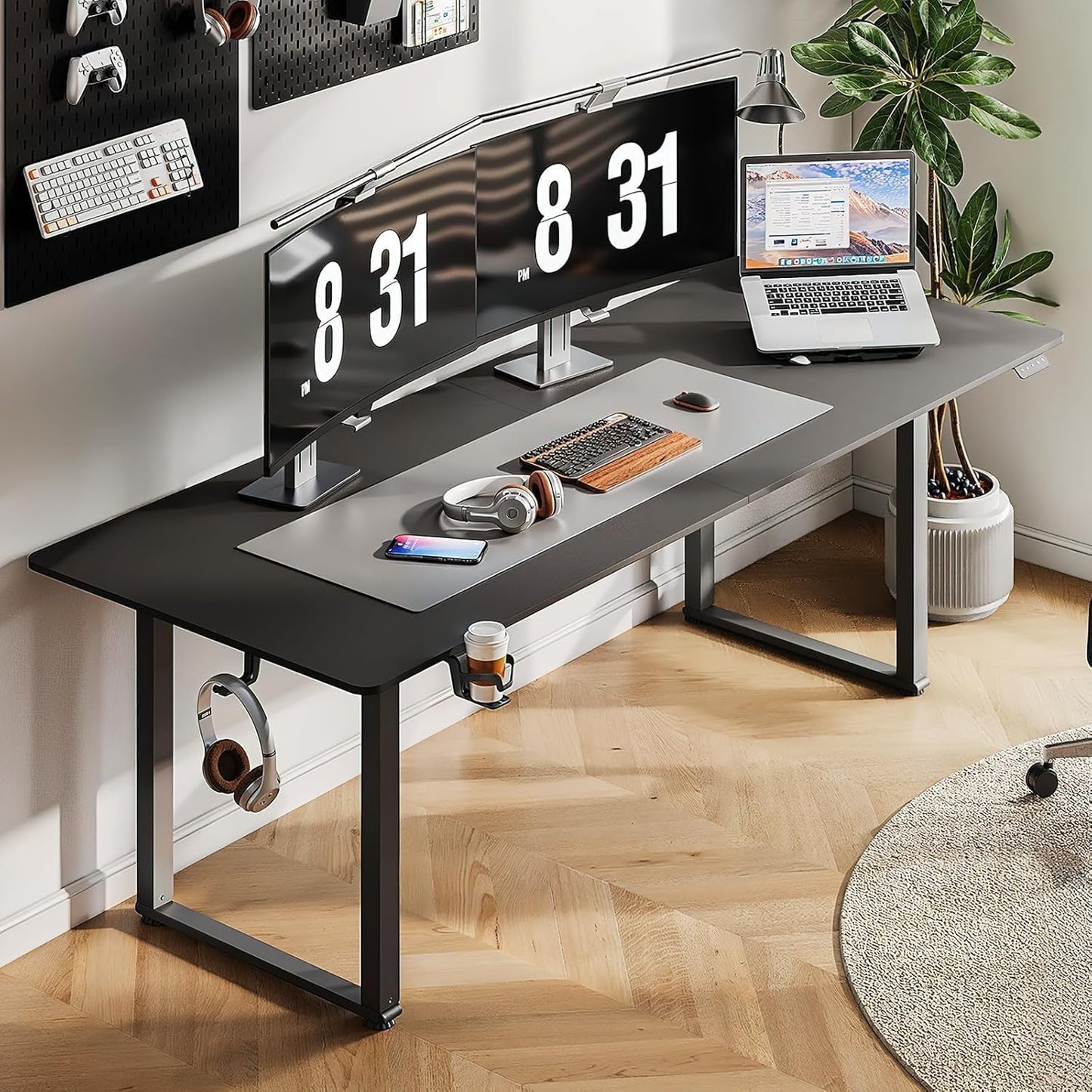 Standing Desk, 63x30 Inches Rectangle Stand Up Desk with 4 Legs, Dual Motor and Memory Controller, Adjustable Height from 28-46 Inches for Home and Computer Workstation, Black