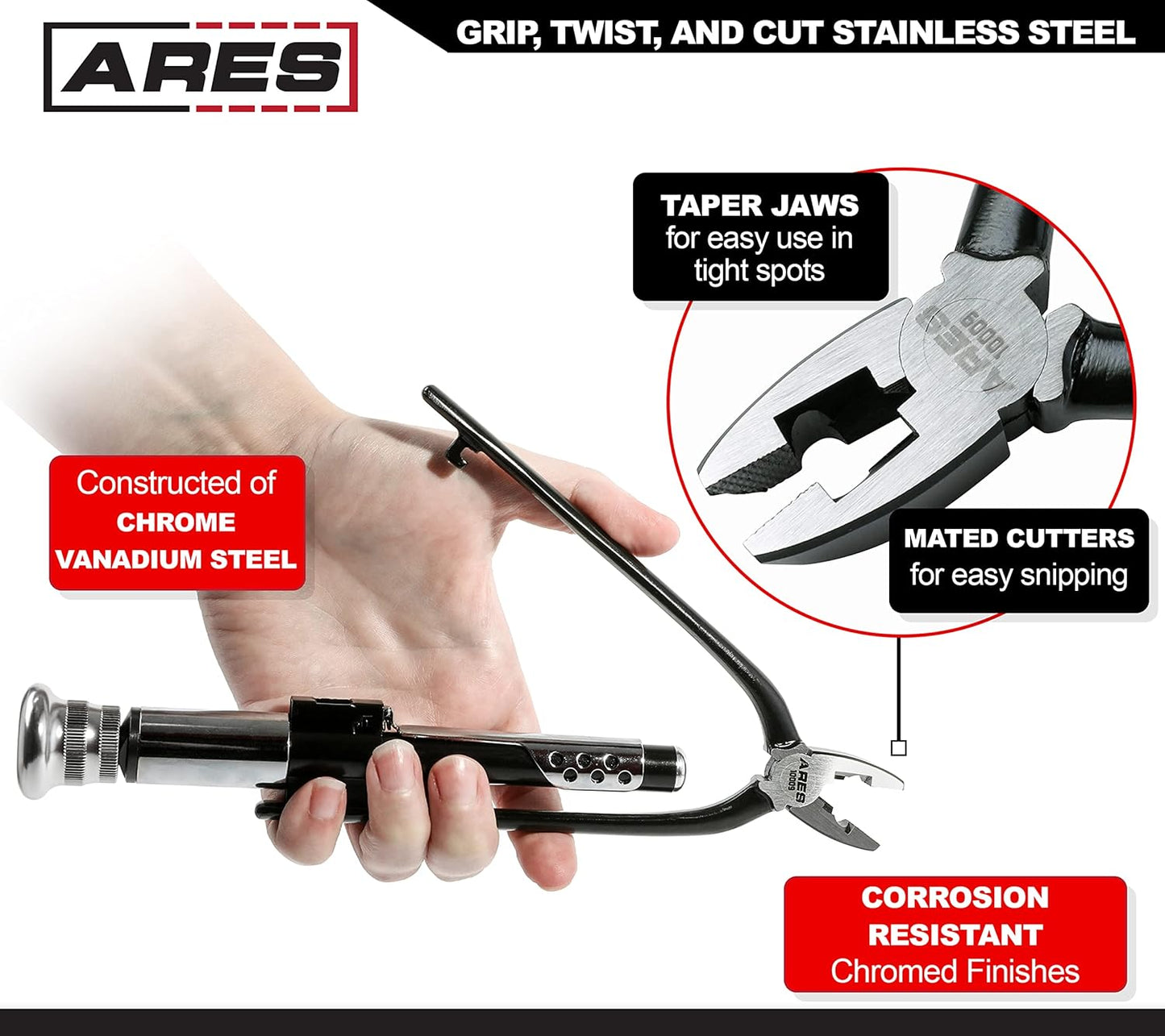 ARES 10009-6-inch Reversible Wire Twister Pliers - Auto Return - Untwist Tool can Grip, Twist, and Cut Stainless Steel Safety Wire on Vehicles, Machinery, and Aircraft