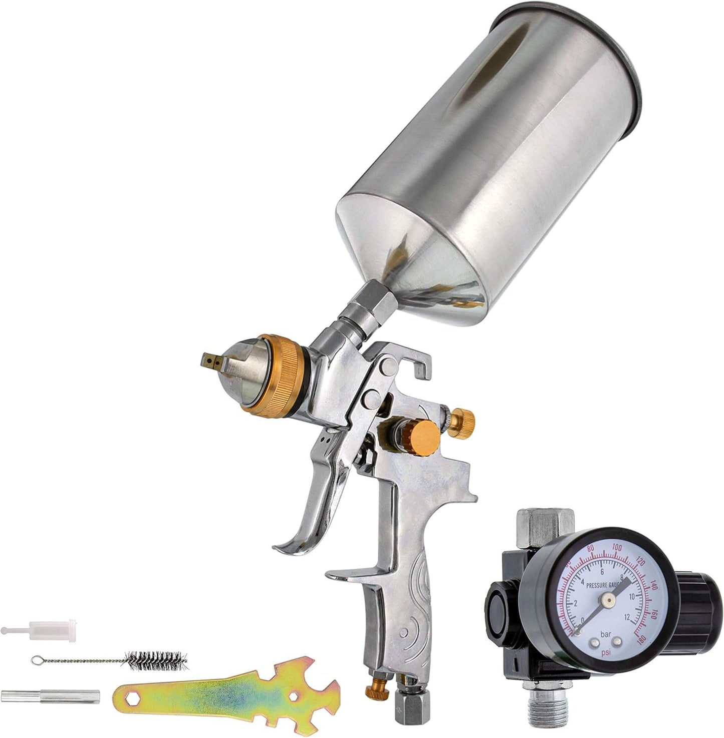 TCP Global Professional HVLP Spray Gun 2.5mm - Gravity Feed Auto Paint Gun Kit for Basecoat, Clearcoat, Primer - Spray Guns Paint Sprayer with Air Compressor Regulator (G6600-13)