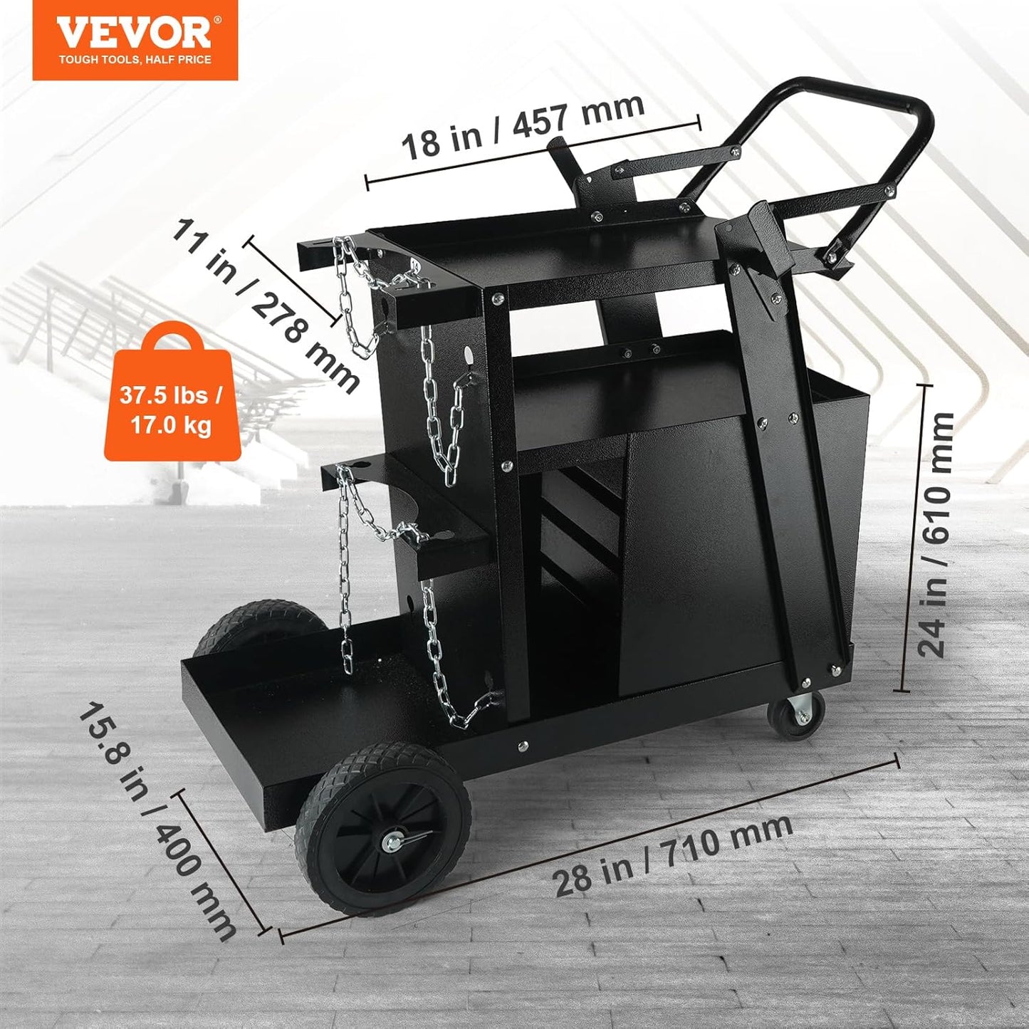 VEVOR Welding Cart, 2-Tier 4 Drawers with 265LBS Static Weight Capacity, 360° Swivel Wheels, Tank Storage Safety Chains, Heavy Duty Rolling MIG Welder Cart for Mig Welder and Plasma Cutter