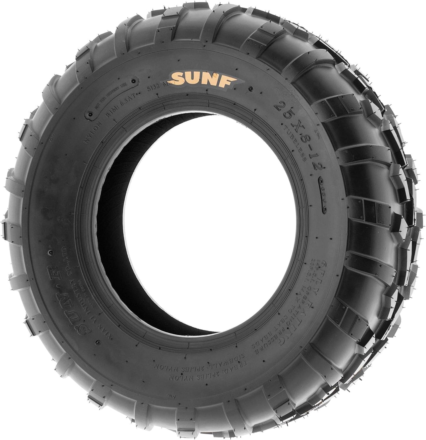 SunF 25x8-12 (25x8x12) ATV/UTV Off-Road Tire, 6PR, Directional Knobby Tread | A010