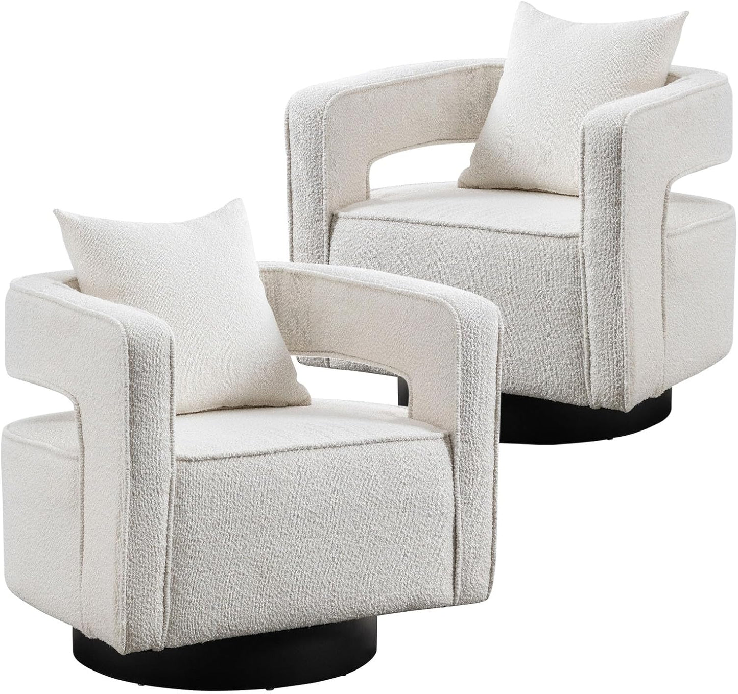 Swivel Barrel Chair Set of 2, Modern Teddy Round Accent Chairs Curved Open Back, 360 Degree Swivel Arm Chair with Pillow, Single Sofa Chair for Living Room Bedroom,Orange