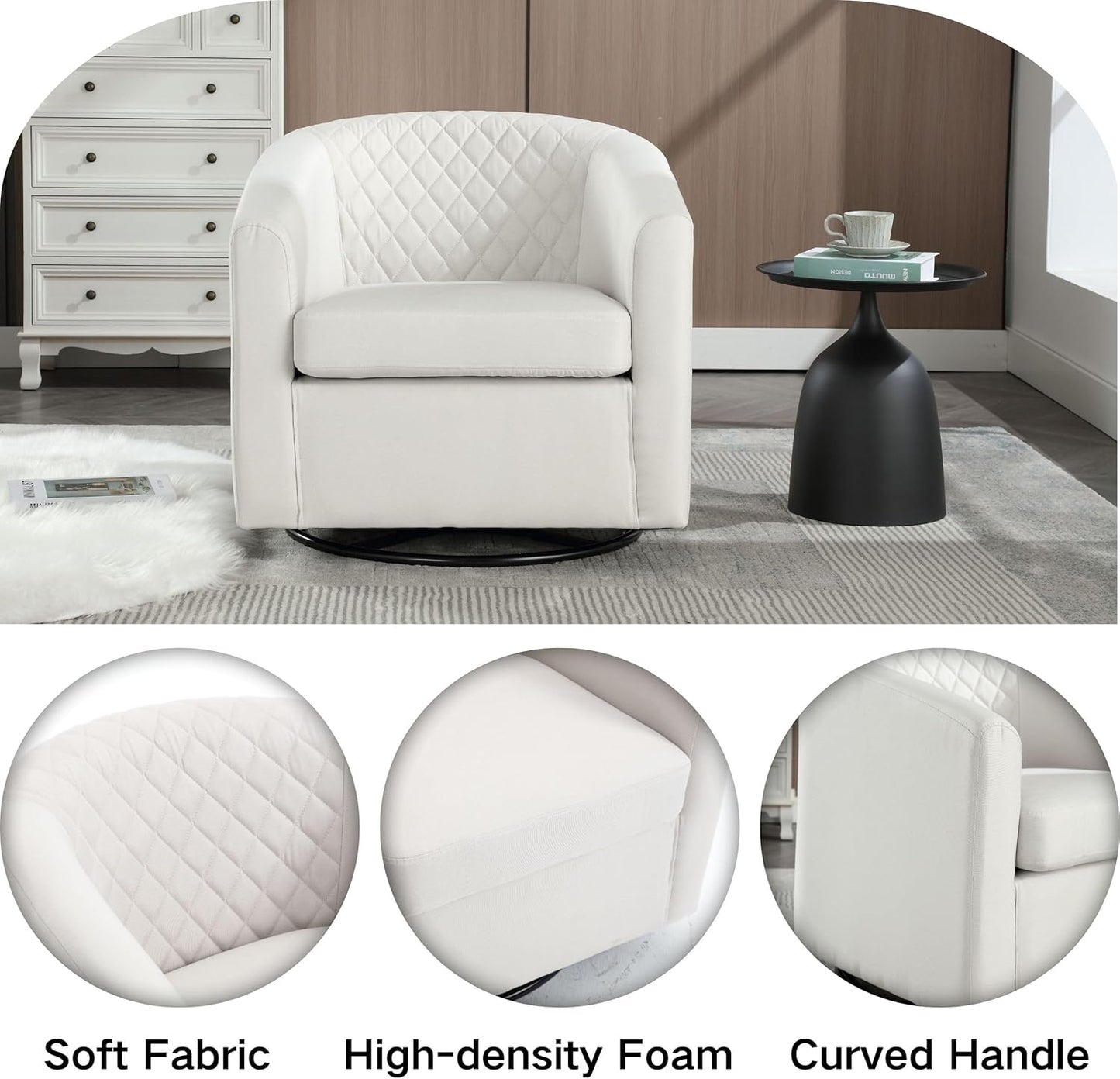 Swivel Rocker Accent Chair,Modern 360 Degree Swivel Barrel Chairs,Round Sherpa Cozy Sofa Chairs,Glide Back and Forth Armchair for Living Room,Bedroom,Office,Beige