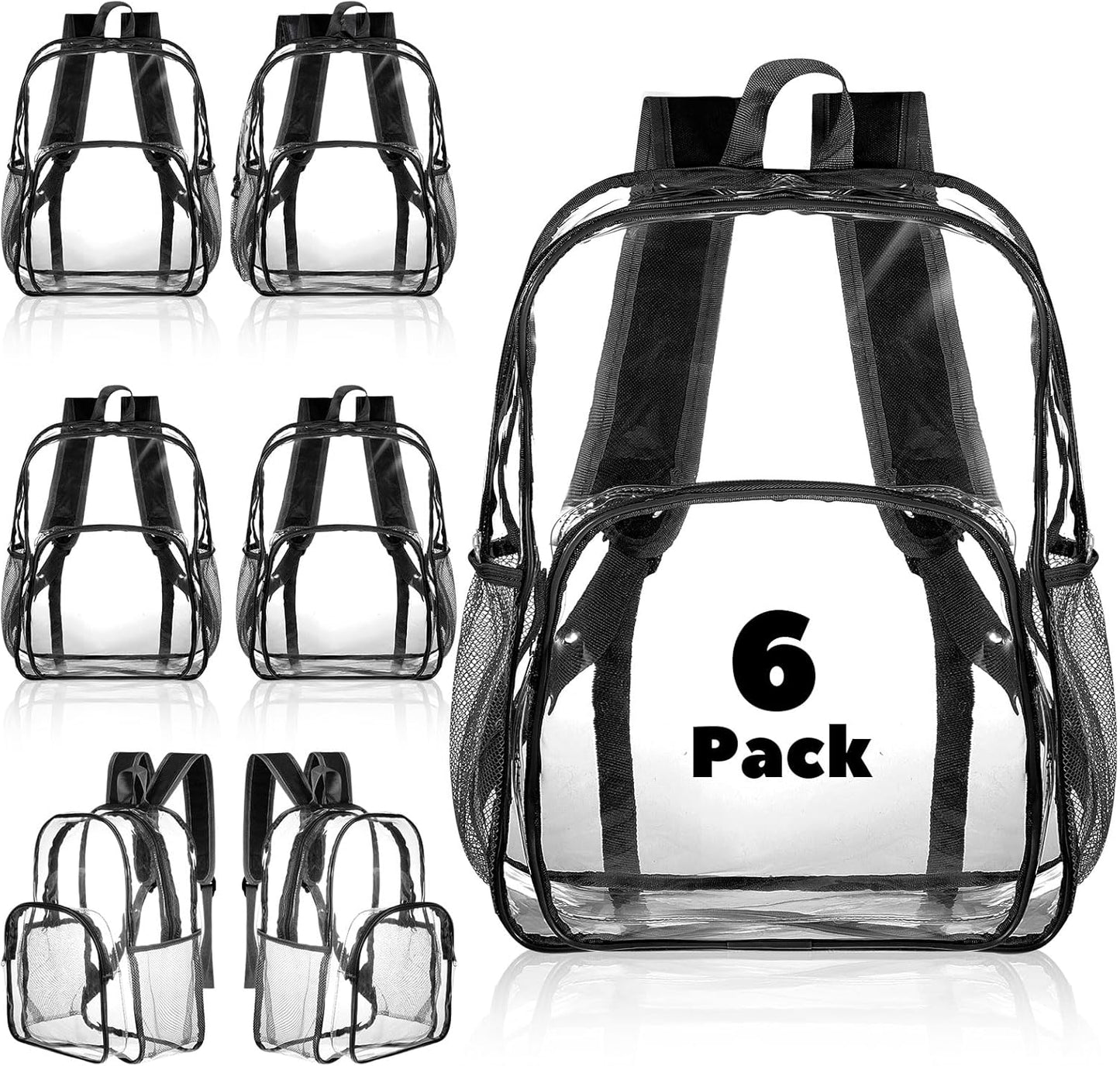 Amylove 48 Pcs Clear Backpack for Stadium Events Heavy Duty PVC Transparent Bookbag for College Workplace Security (15 Inches,Black)