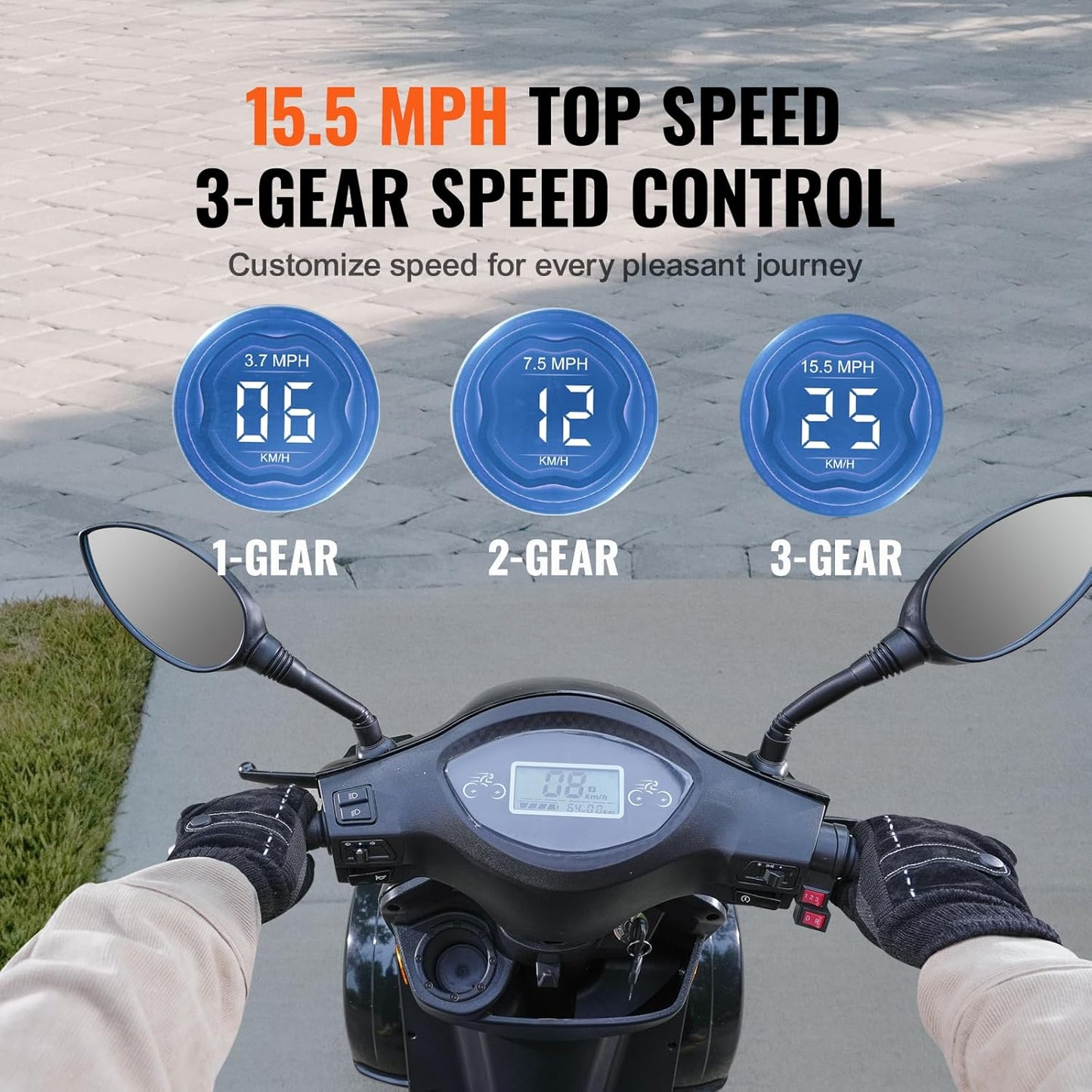 VEVOR Heavy Duty 4-Wheel Mobility Scooters for Seniors & Adults, 500lbs Capacity - 31 Miles 3-Speed Long Range, 800W All Terrain Electric Recreational Scooter Wheelchair with 25° Max Climbing Capacity