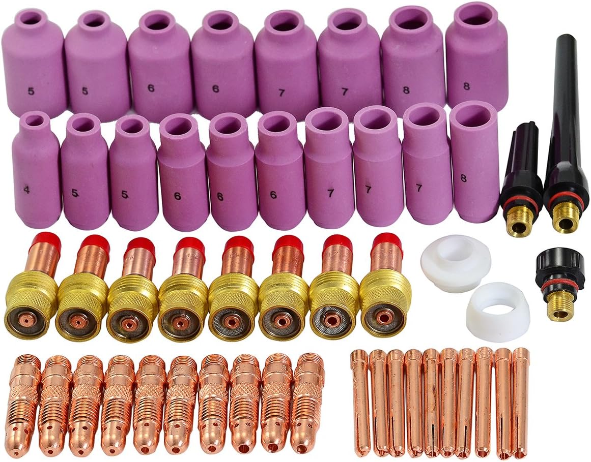 RIVERWELD TIG Jumbo Gas Lens Collet Body Alumina Nozzle Ceramic Cups Assorted Size Kit Fit QQ300 PTA DB SR WP 17 18 26 TIG Welding Torch 67pcs
