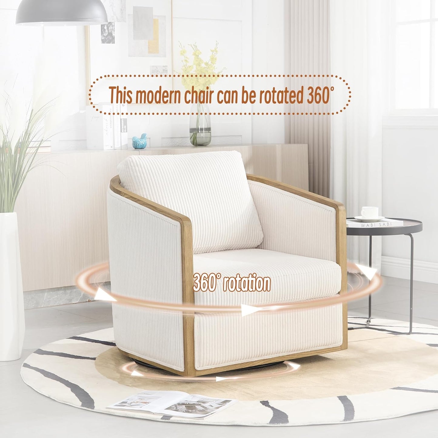SZLIZCCC 360 Degree Swivel Barrel Chair, Round Accent Chair, Living Room Swivel Accent Sofa Chair, Club Lounge Armchair for Living Room Bedroom Office (Beige Corduroy)