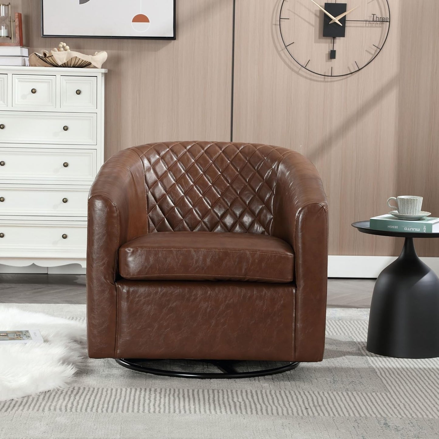 Swivel Rocker Barrel Chairs,Modern 360 Degree Swivel Living Room Chairs,Upholstered Linen Cozy Chair Sofa Chair for Cafe,Bedroom,Office,Grey