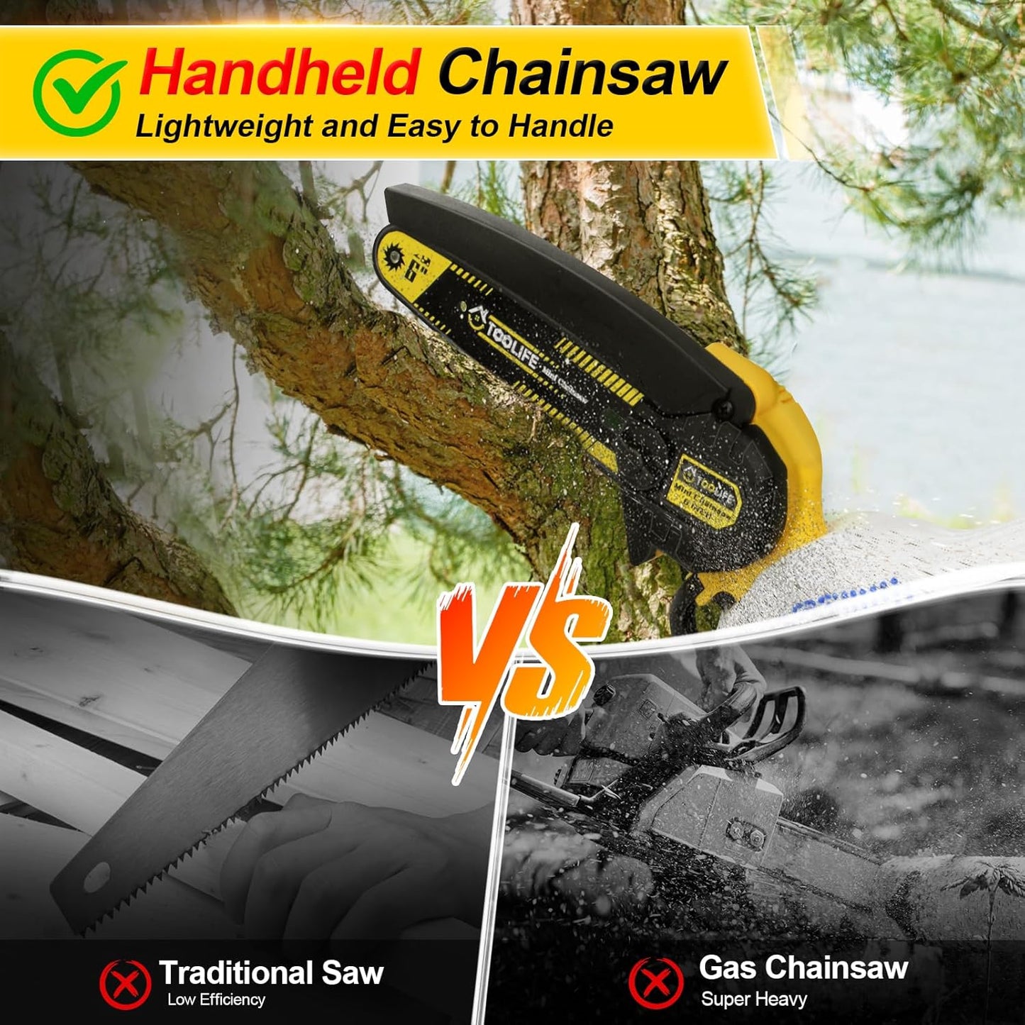 TOOLIFE Mini Chainsaw 6inch, Handheld Electric Battery Powered Chain Saw for Tree Cutting, Gardens Yard Tools for Men Husband Dad,Anniversary Mens Gifts over 50 60, Birthday Gift Ideas
