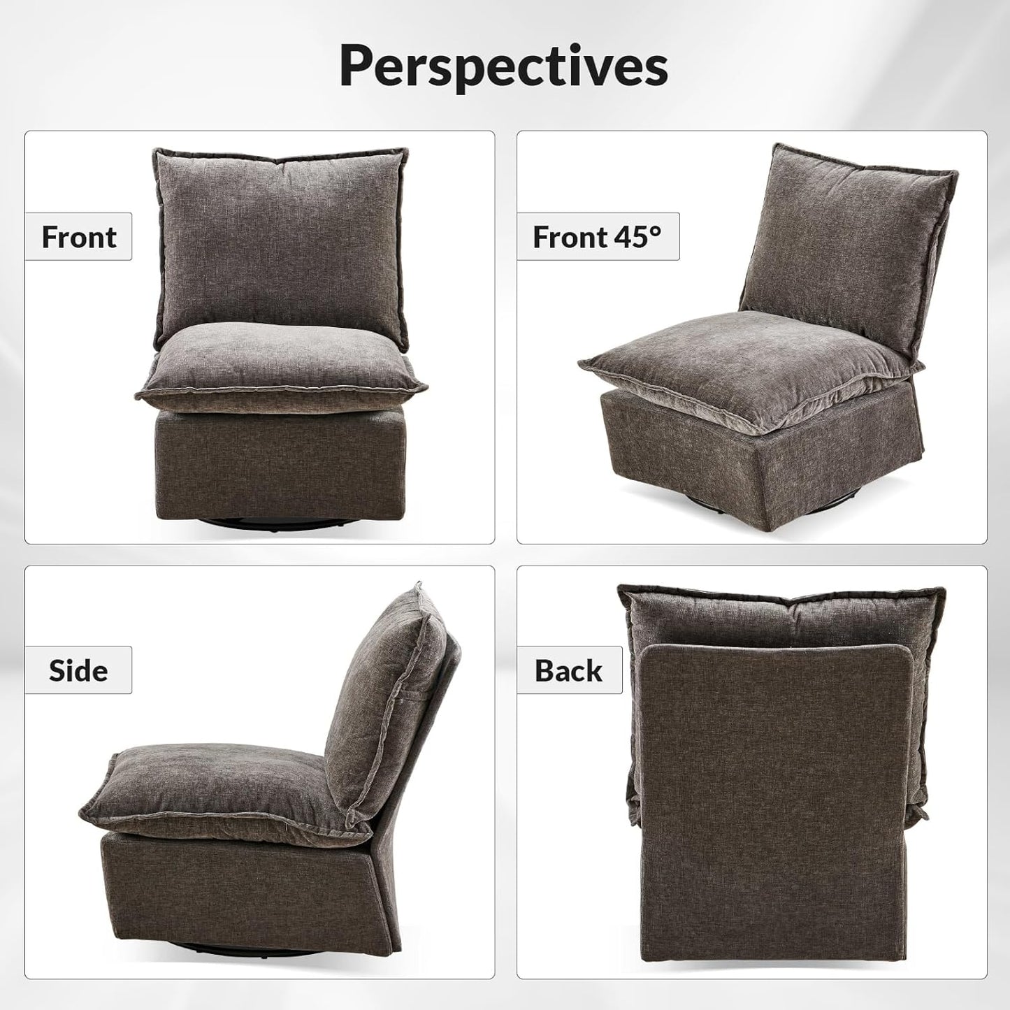 360°Swivel Accent Chair,Fabric Living Room Chairs Comfy Accent Chair with Solid Metal Base, Swivel Chairs for Living Room & Bedroom,Dark Gray