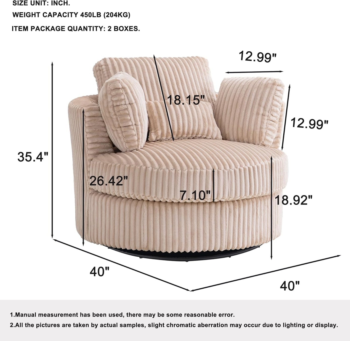Swivel Accent Barrel Chair Oversized Modern Akili Upholstered Sofa Lounge Club Leisure Chair Round Chair for Hotel Living Room (Black)