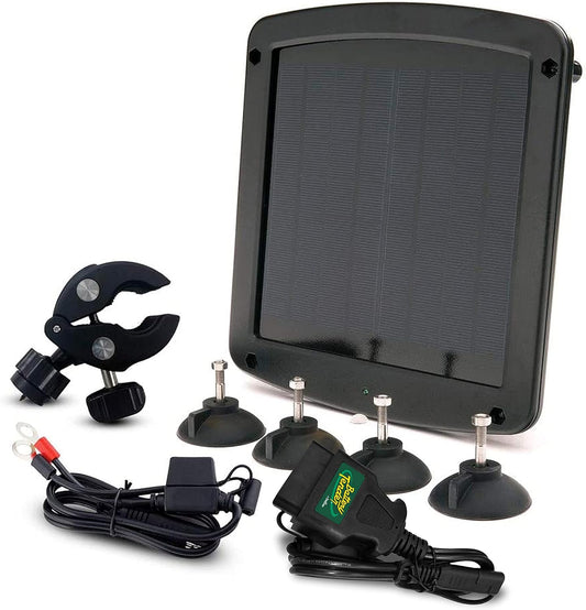 Battery Tender 5 Watt Solar Panel 12V Battery Charger with Charge Controller - IP67 Weatherproof - Windshield or Handlebar Mountable - Included Ring Terminal Cable or OBD II Connector - 021-1172