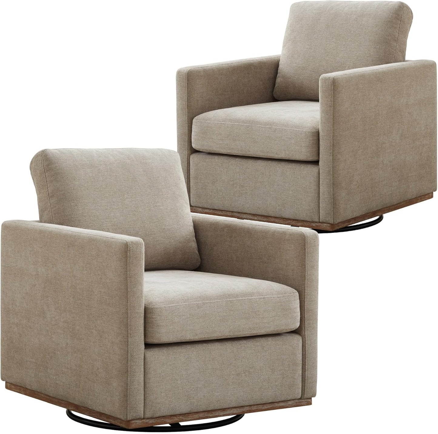 Sinzho & Wiyfun 30.7" W Upholstered Swivel Accent Chair Mid Century Modern Chenille Swivel Chairs for Living Room, Taupe
