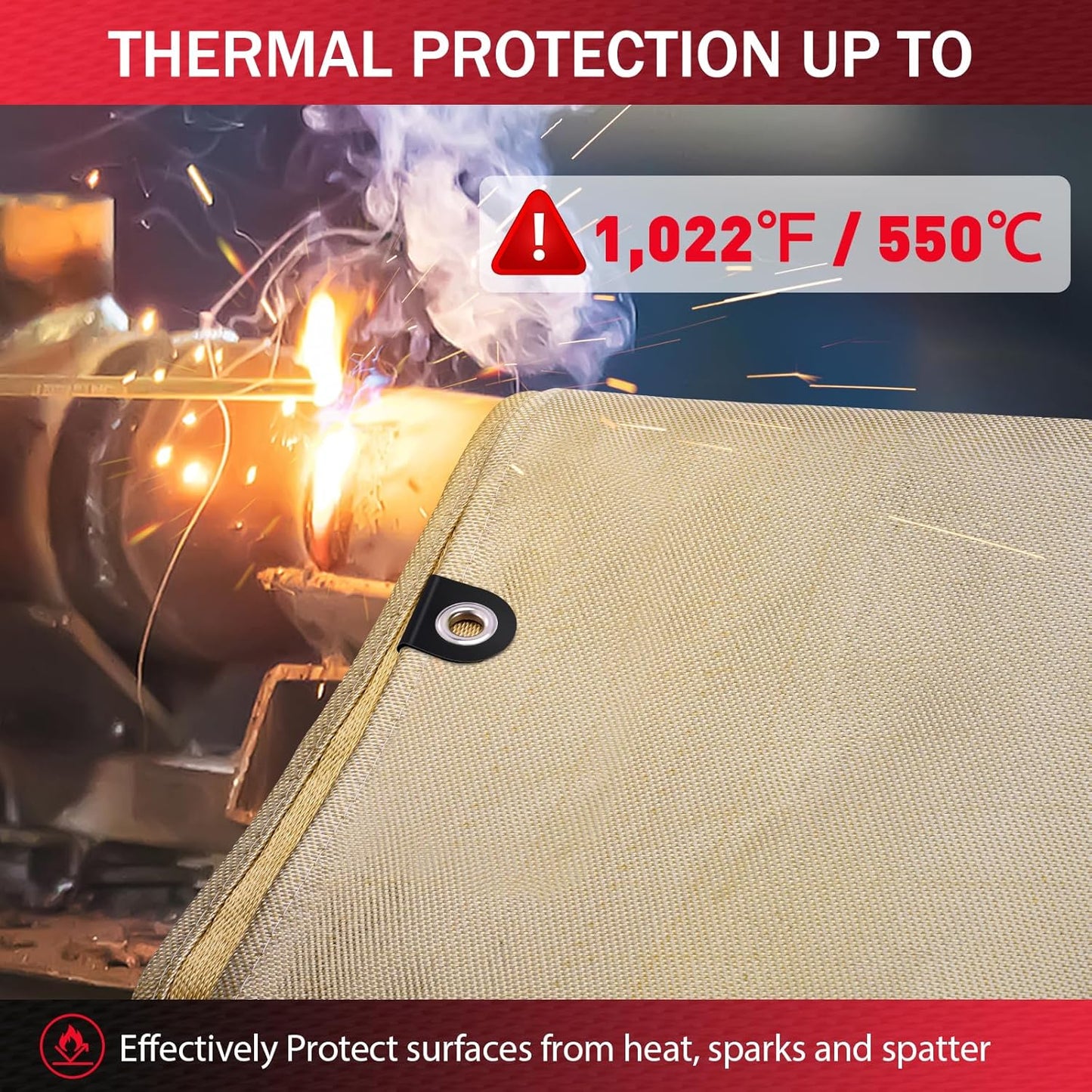 2 Pack Welding Blanket 6x8 ft - Heavy Duty Fiberglass Fire Resistant Blankets, 1022 °F High Temp Insulation Blanket, Heat Resistant Fabric for Industrial, Smoker, Camping, Grill