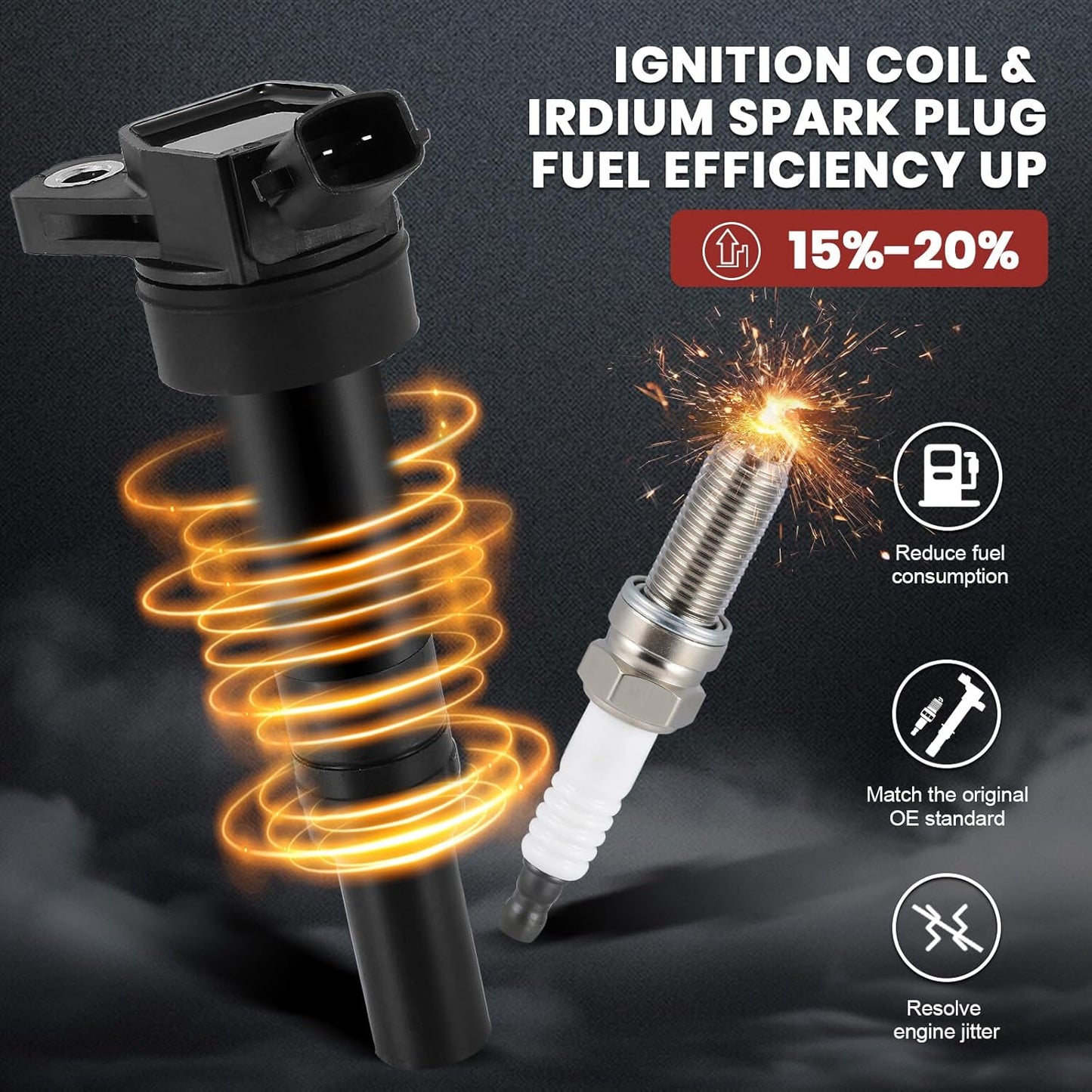 UF651 Ignition Coil Pack & Iridium Spark Plugs Compatible with Hyundai Elantra GT Coupe Tucson Kia Forte Soul 1.8L 2.0L L4 2011-2019 UF651 Coil Pack Sets of 4