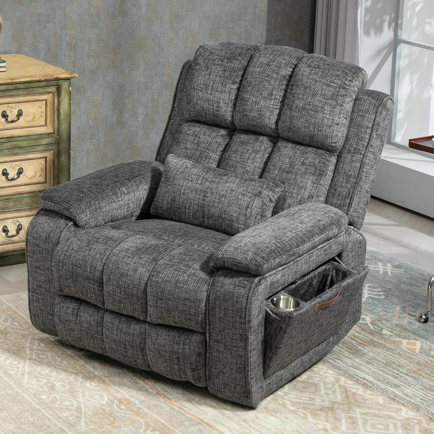 4-Motor Power Lift Chair with Heat & Massage - Power Adjustable Headrest, Backrest, Lumbar & Footrest - 27-inch Wide Seat Lay Flat Recliner, 8-Point Massage (Lumbar Heating)