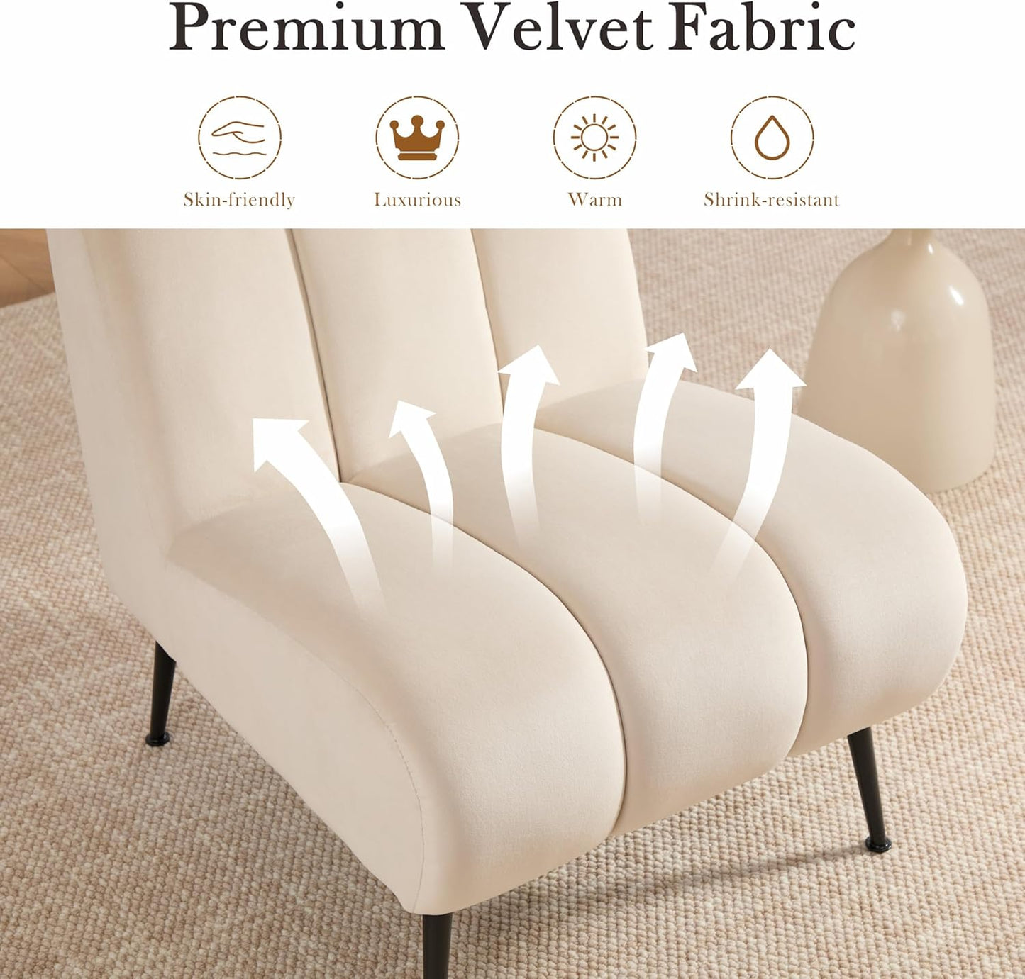 Aoiy & Wifon Velvet Accent Chair Set of 2, Single Living Room Chair with Metal Legs, Armless Reading Chair for Living Room, Beige