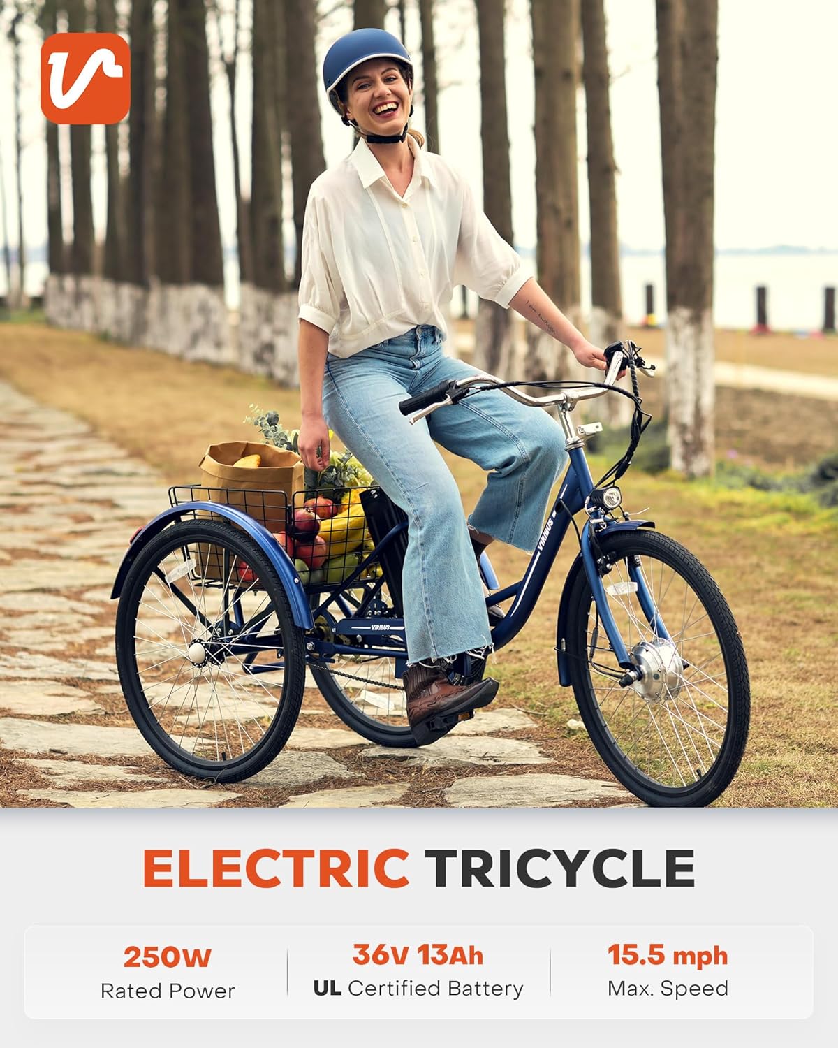 Viribus Electric Tricycle for Adults, 24 26 inch Electric Trike 250W(Peak 500W) with 468Wh Removable Battery, Lock, Motorized Adult Tricycle, 3 Wheel Electric Bike for Seniors, E Trikes 330 lb.