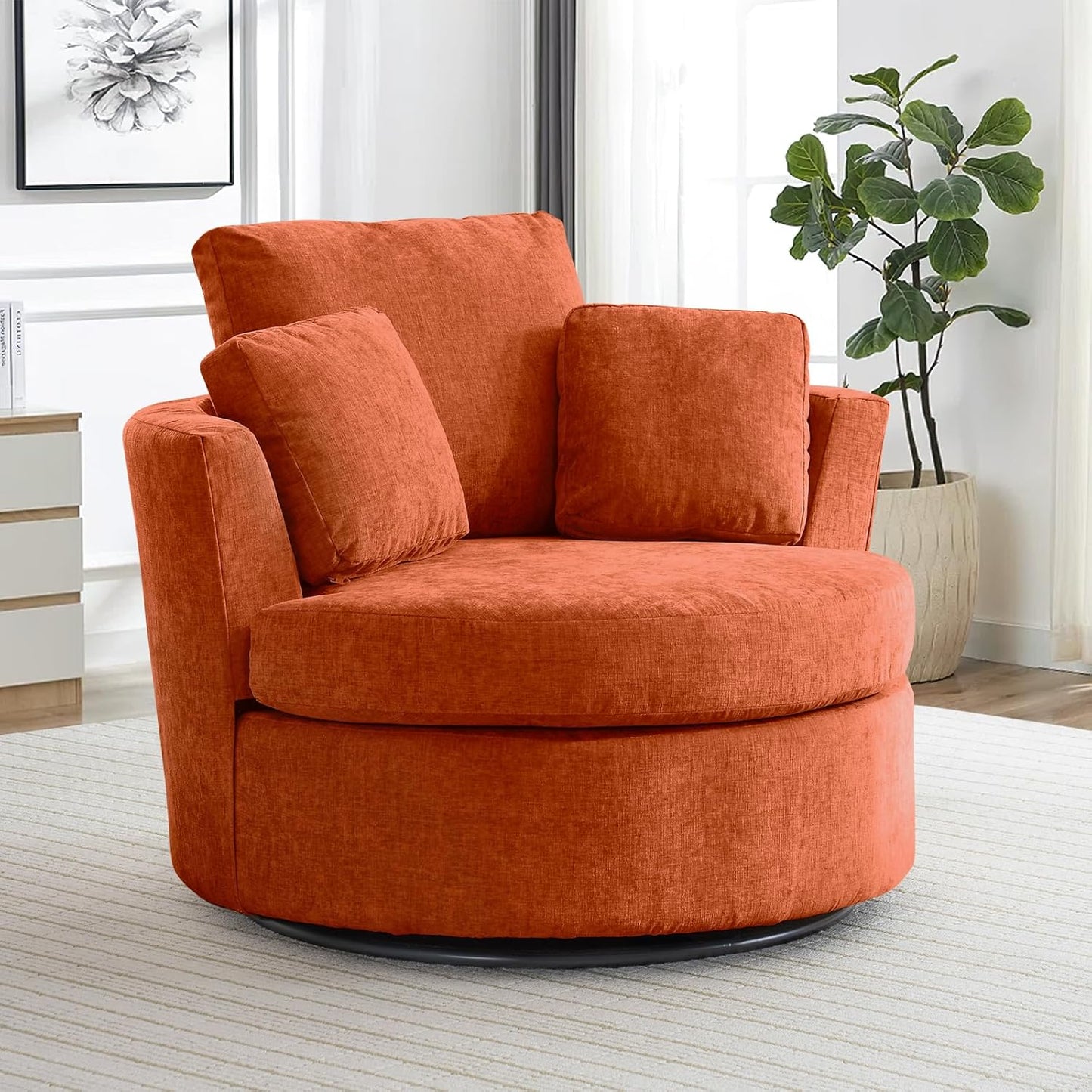 40" W Modern Grey Swivel Barrel Chair with 360° Round Metal Base & Plush Corduroy Pillows & Thick Cushion, Comfy Large Accent Chaise Longue for Living Room, Bedroom Club Reading Armchair (Gray)