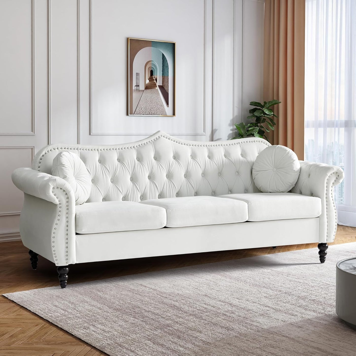 AVZEAR Modern Upholstered Accent Chair, Mid-Century Modern Armchair Single Sofa Chair, Tufted Lounge Reading Chair with Pillow for Living Room, Bedroom, Office (White)