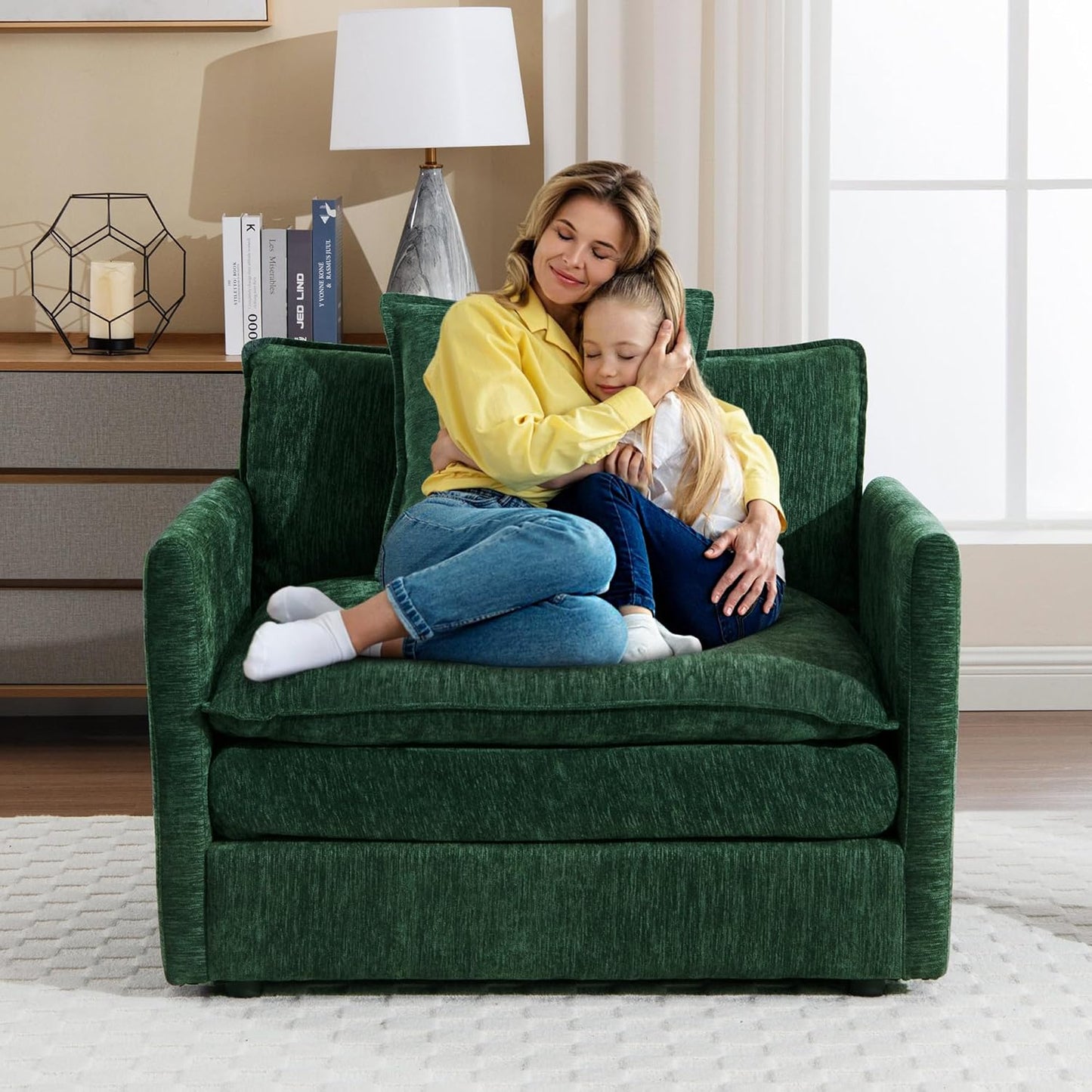 SLEERWAY Oversized Comfy Cloud Couch Accent Lounge Chair Set, Modern Living Room & Bedroom, Green