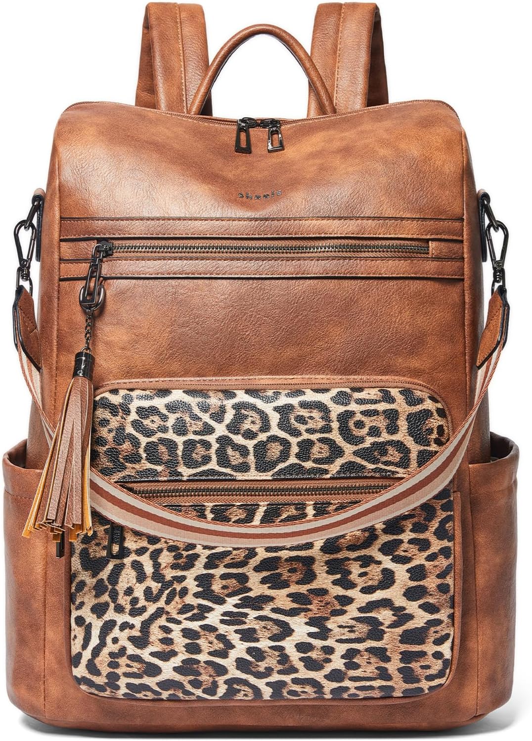 Shrrie 15.6 inch Laptop Backpack for Women,Large Leather Backpack Purse,Travel,Carry on,Water Resistant Casual Laptop Backpacks,College Backpack,Work Backpack for Women,Two-toned Brown