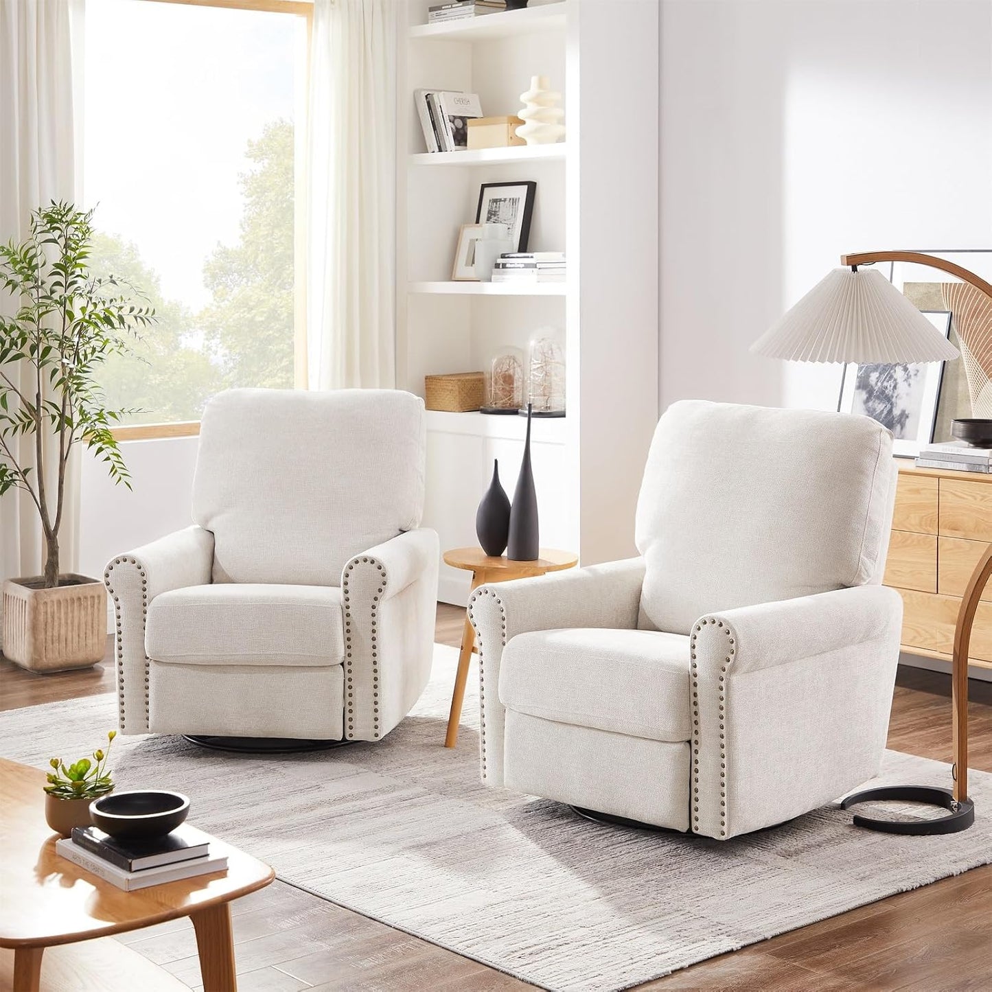 Accent Chairs 360° Recliner Chair Swivel Rocker Chair for Adults, Nursery Swivel Chairs for Living Room, High Back Upholstered Deep Seat Lazy Boy Recliner Chairs (Polyester Fabric- Dark Gray-1PCS)