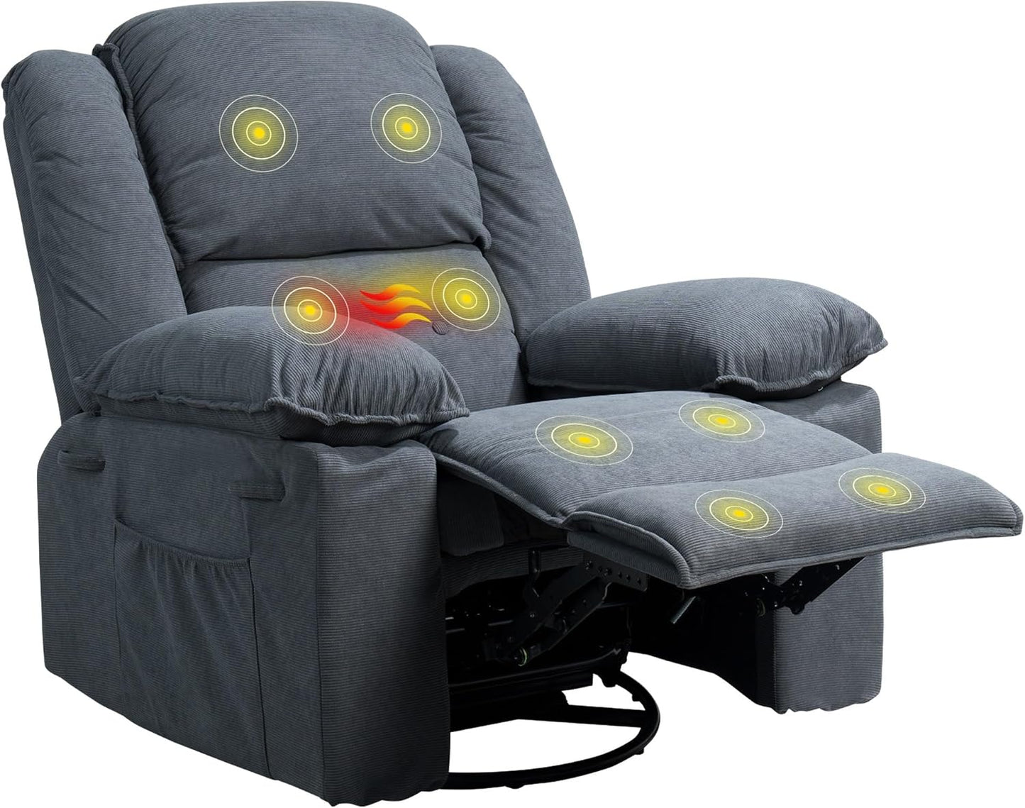 Softa Rocker Recliner Chair for Adults – Massage Swivel Rocker Recliner Chair with Heat & Vibration, 270° Swivel Glider Nursery Chair for Living Room Bedroom Nursery (Gray)