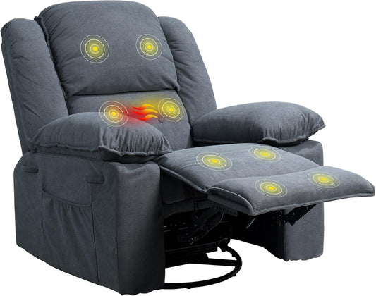 Softa Rocker Recliner Chair for Adults – Massage Swivel Rocker Recliner Chair with Heat & Vibration, 270° Swivel Glider Nursery Chair for Living Room Bedroom Nursery (Gray)