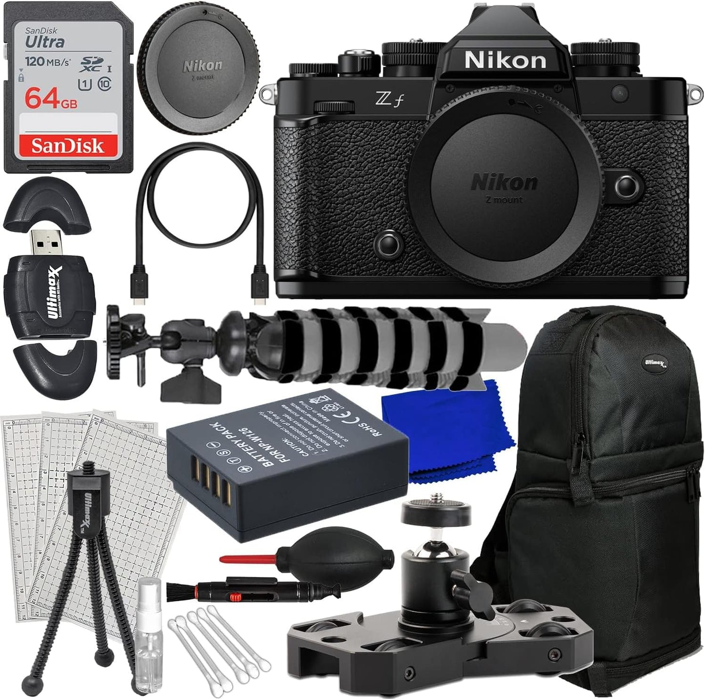 SSE Nikon Zf Mirrorless Camera (Body) 1761 - Bundle Includes: 64GB SDHC Memory Card, Portable Mini Metal Dolly, Action Camera Adapter & Screw, Sling Backpack, 8" Gripster & Much More (10pc Bundle)