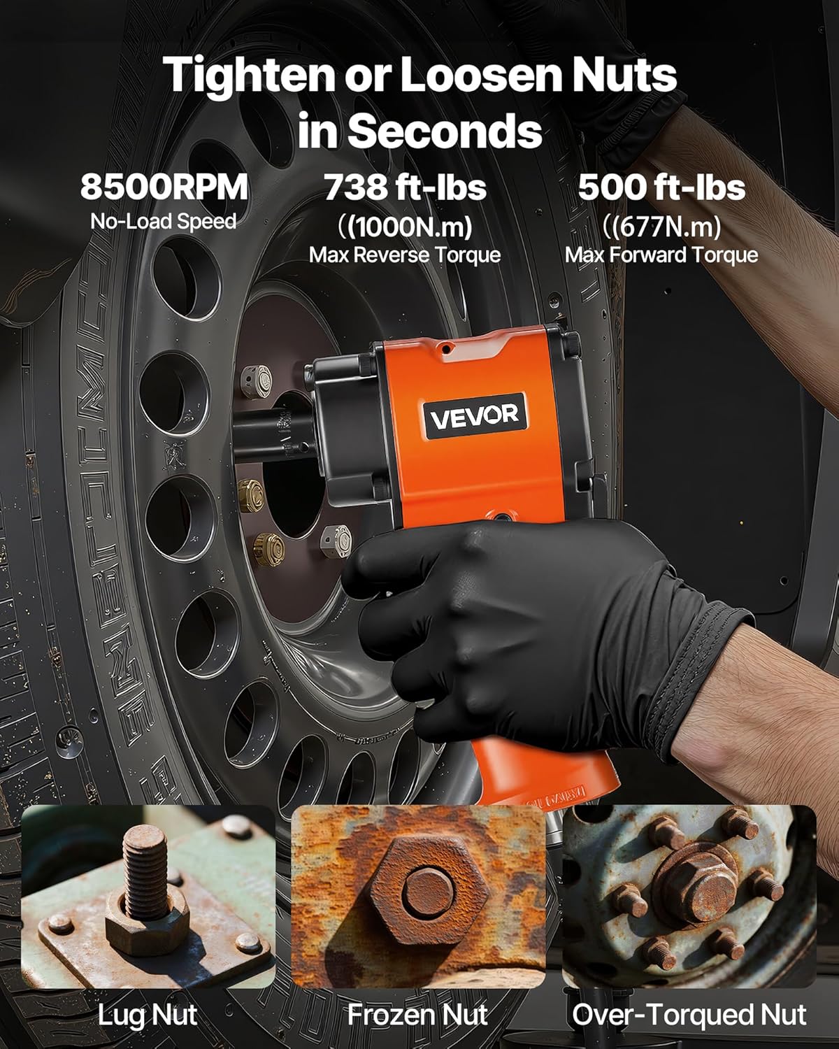 VEVOR 1/2-Inch Air Impact Wrench, Up to 738 ft-lbs Nut-busting Torque, Stubby Size & Lightweight Pneumatic Impact Gun for Auto Repairs and Maintenance