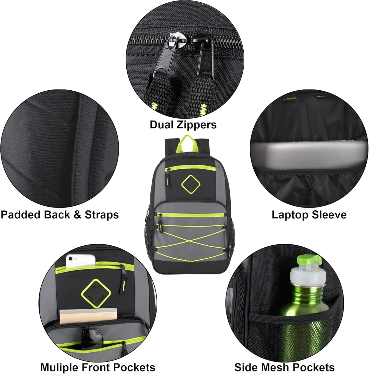 Trail maker Bulk Color Block Laptop Backpacks 24 Pack Wholesale Backpacks in Bulk for Kids Nonprofit (Male Colors Pack)